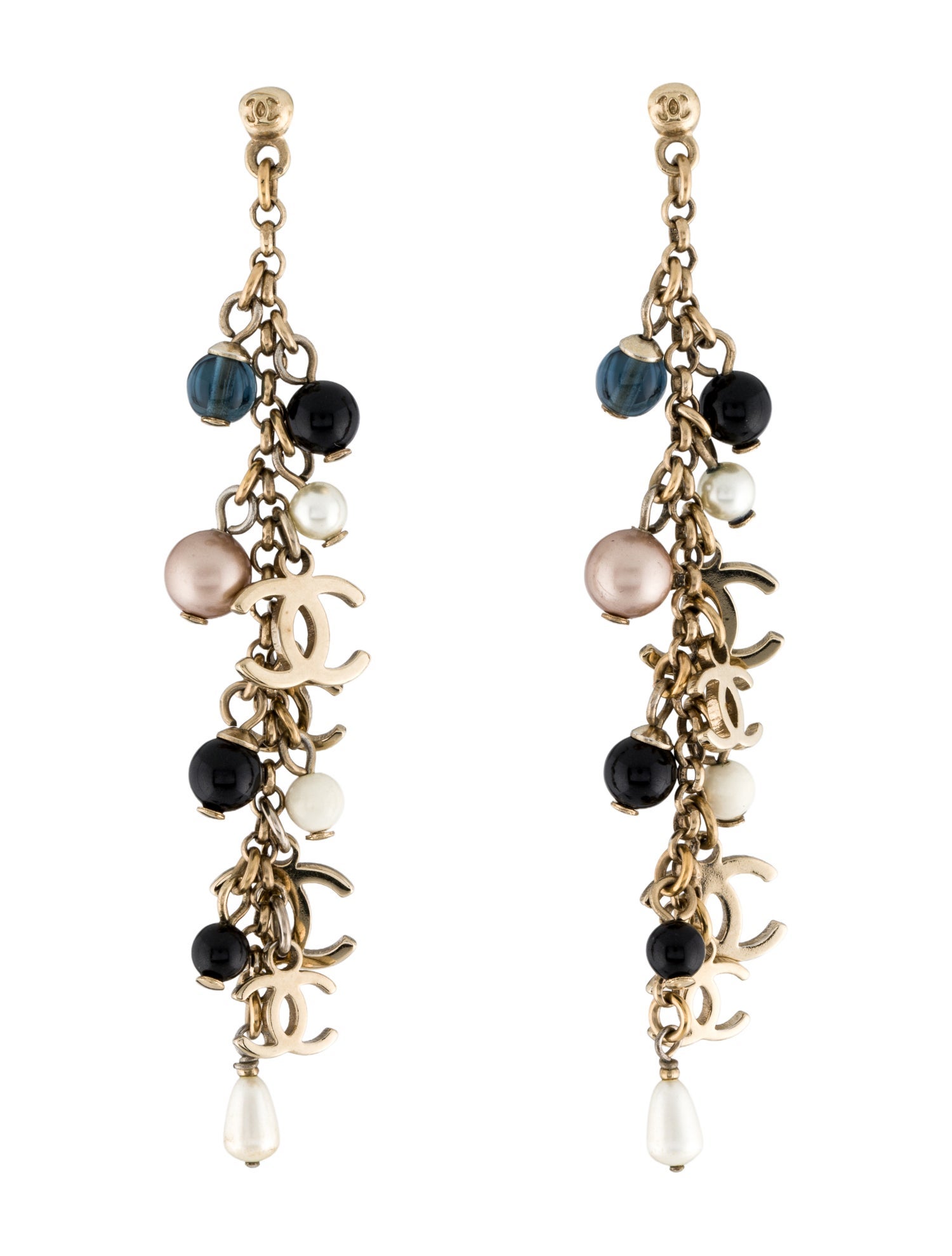 Chanel Faux Pearl & Resin CC Drop Earrings