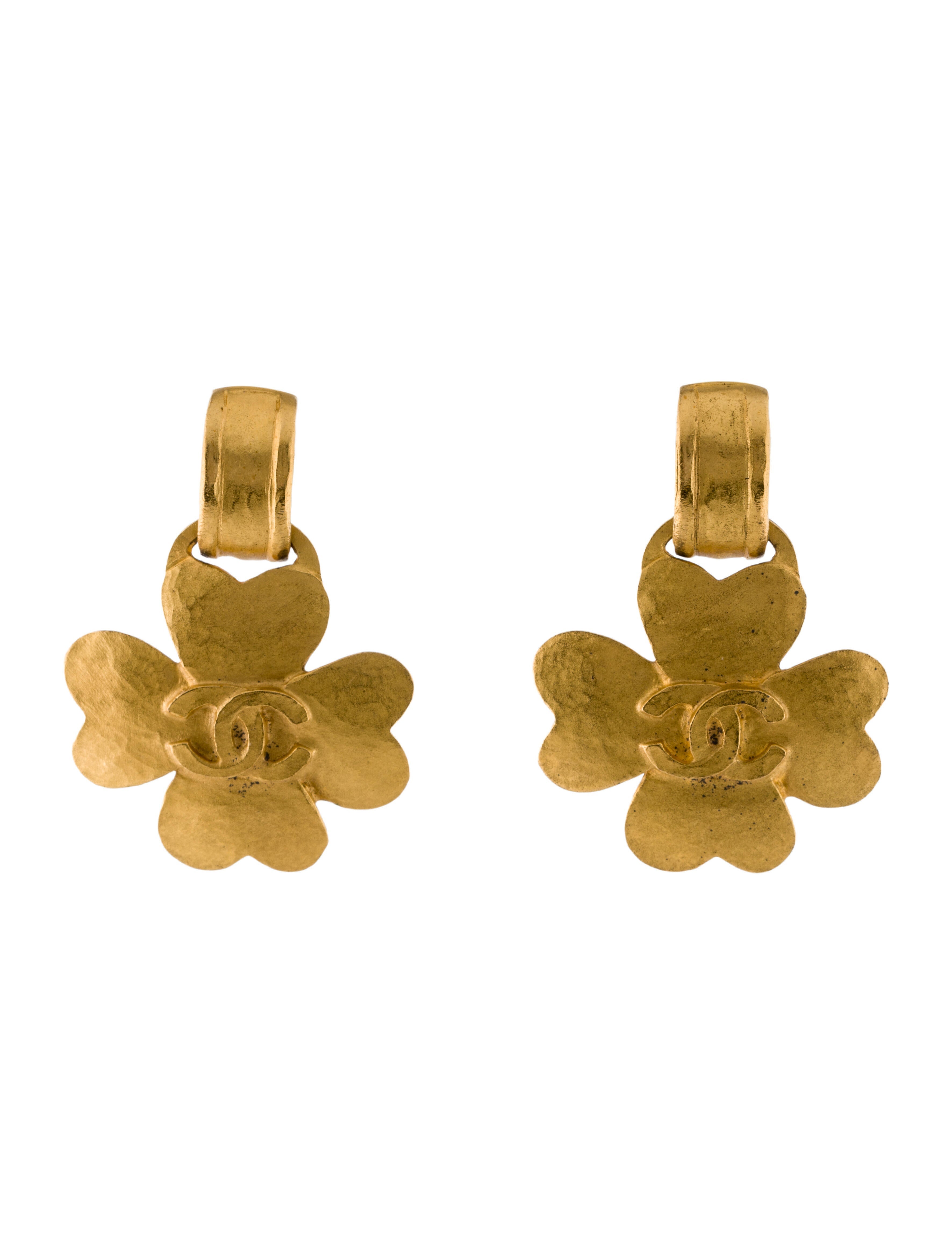 Chanel Vintage CC Clover Drop Clip-On Earrings