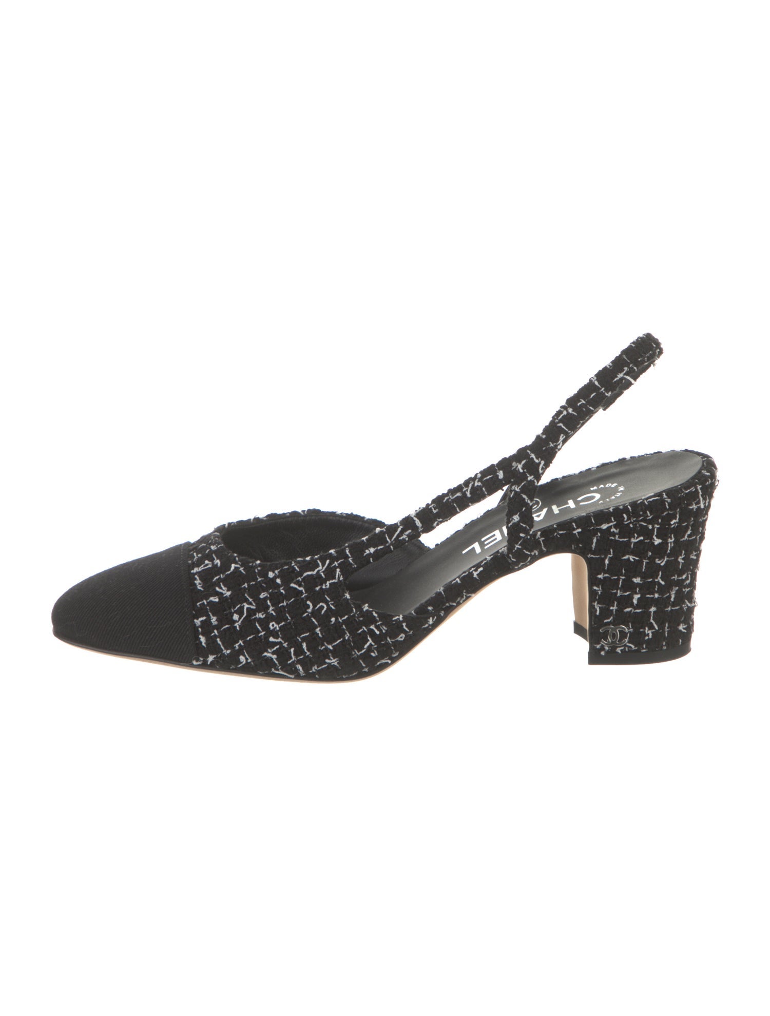 Chanel Interlocking CC Logo Tweed Slingback Pumps