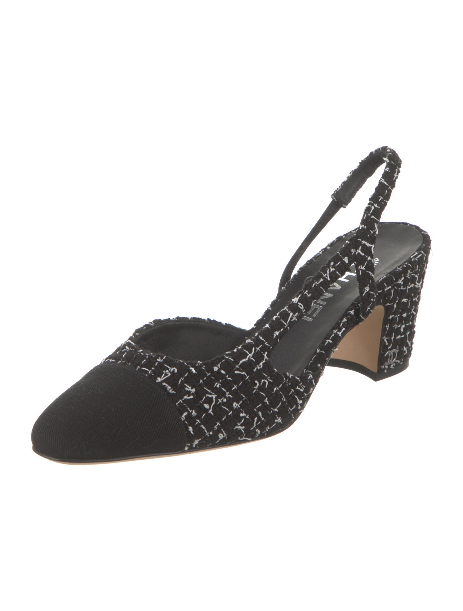 Chanel Interlocking CC Logo Tweed Slingback Pumps