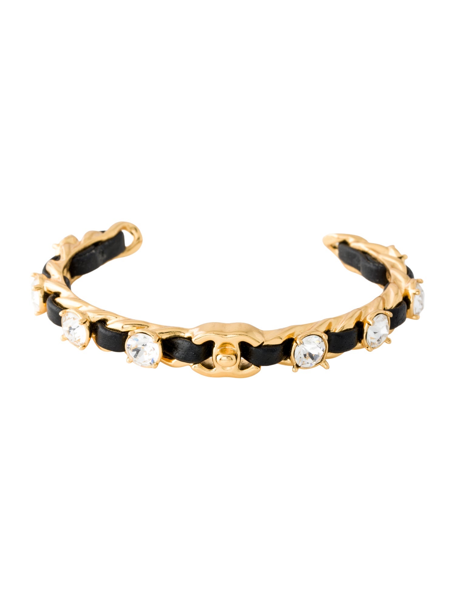 Chanel Strass & Leather CC Cuff Bracelet