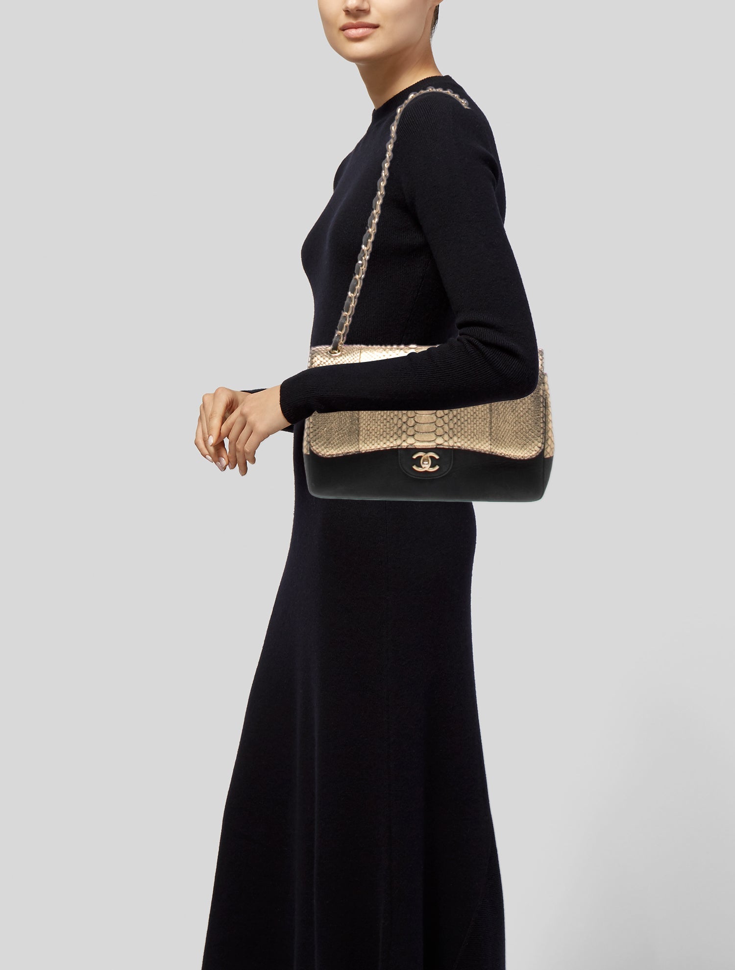 Chanel Classic Jumbo Python Double Flap Bag