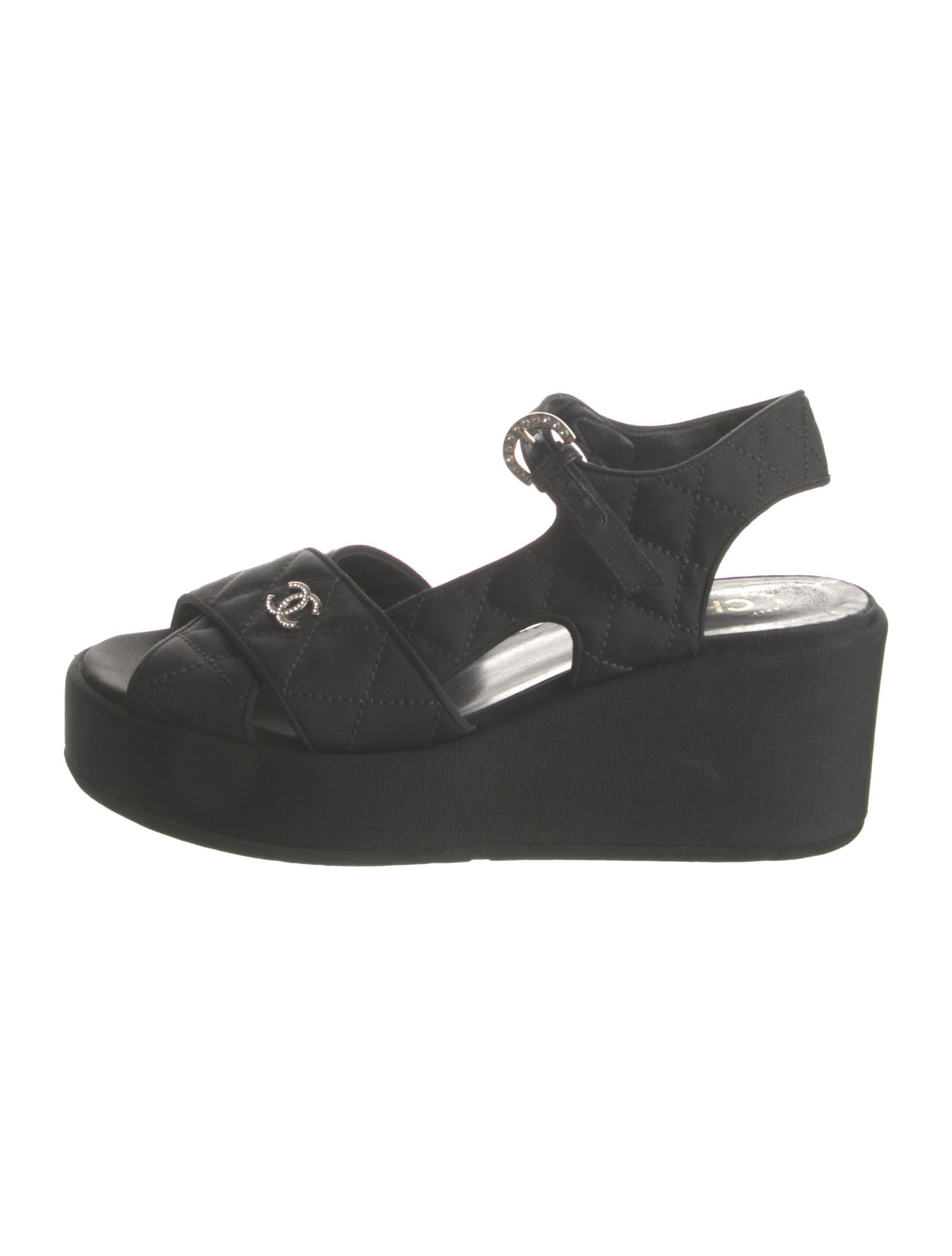 Chanel Interlocking CC Logo Crystal Embellishments Slingback Sandals