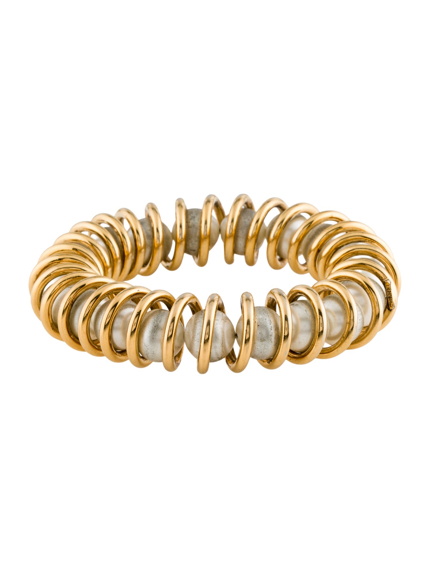 Chanel Vintage Faux Pearl Coil Bangle