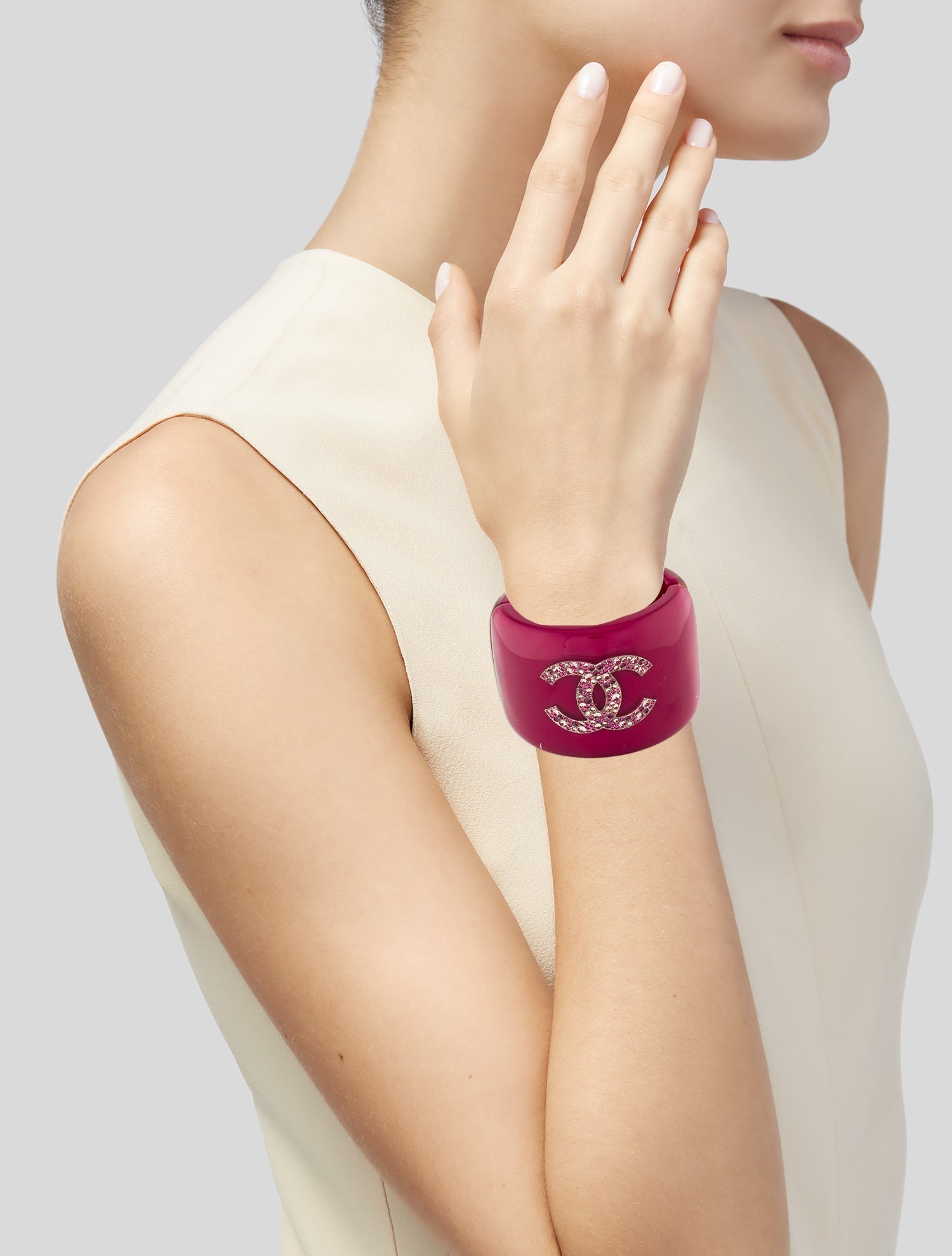 Chanel Resin & Strass Camellia CC Hinged Cuff Bracelet