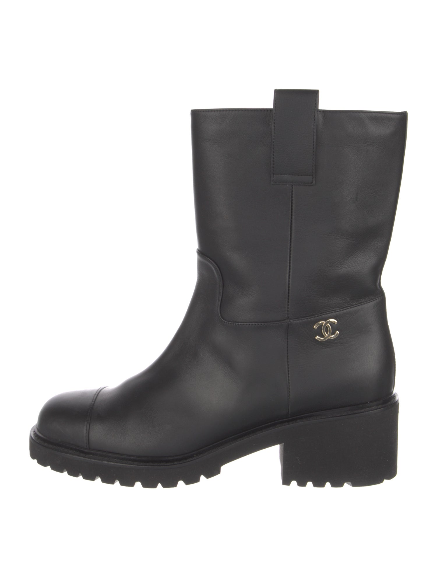 Chanel Quilted Pattern Leather Moto Boots