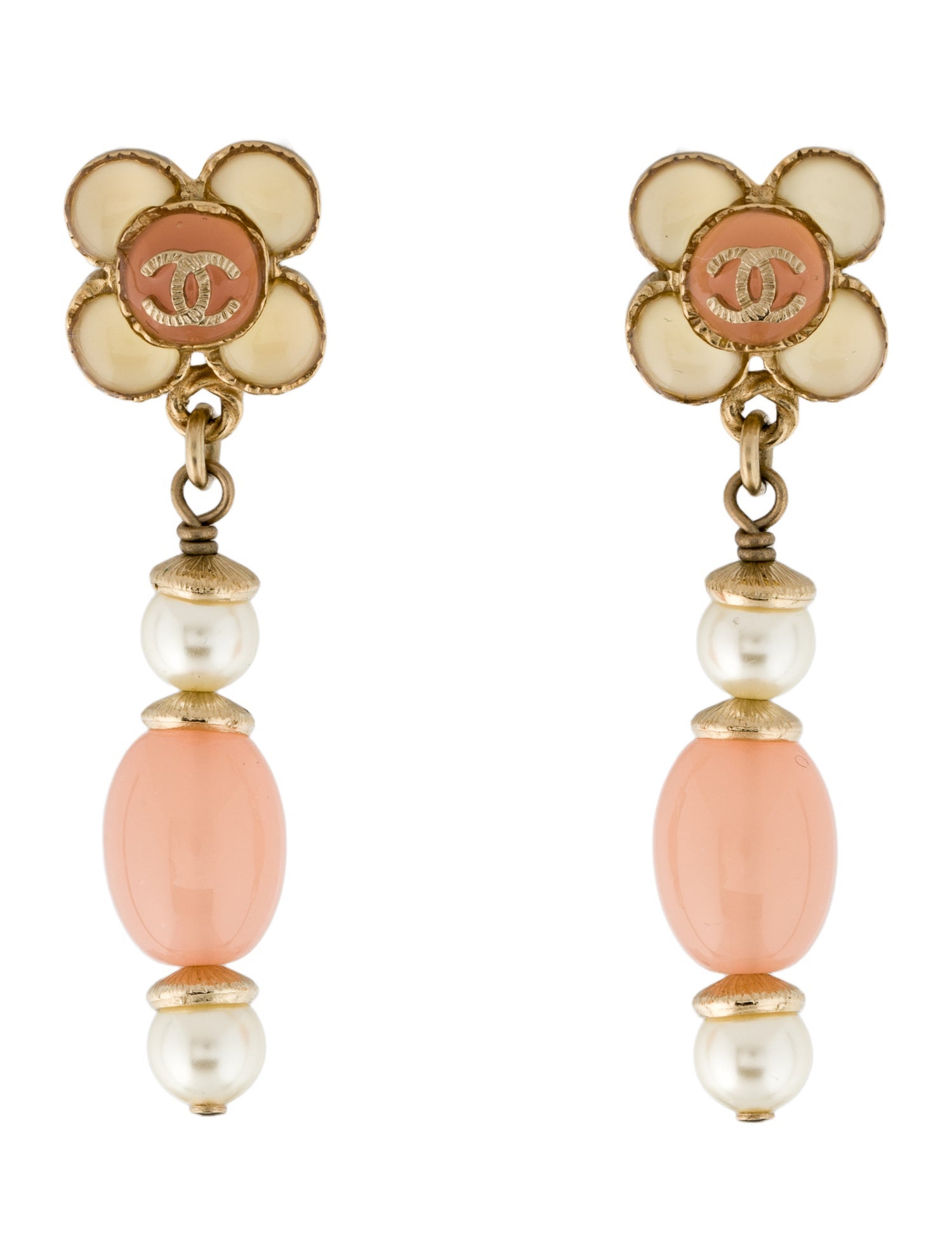 Chanel Faux Pearl, Resin & Gripoix CC Drop Earrings