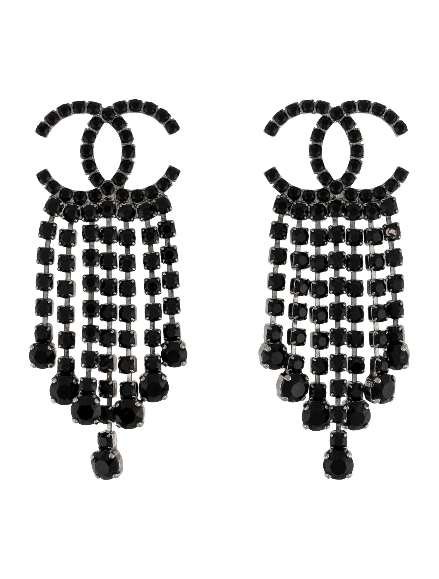 Chanel Strass CC Fringe Clip-On Earrings