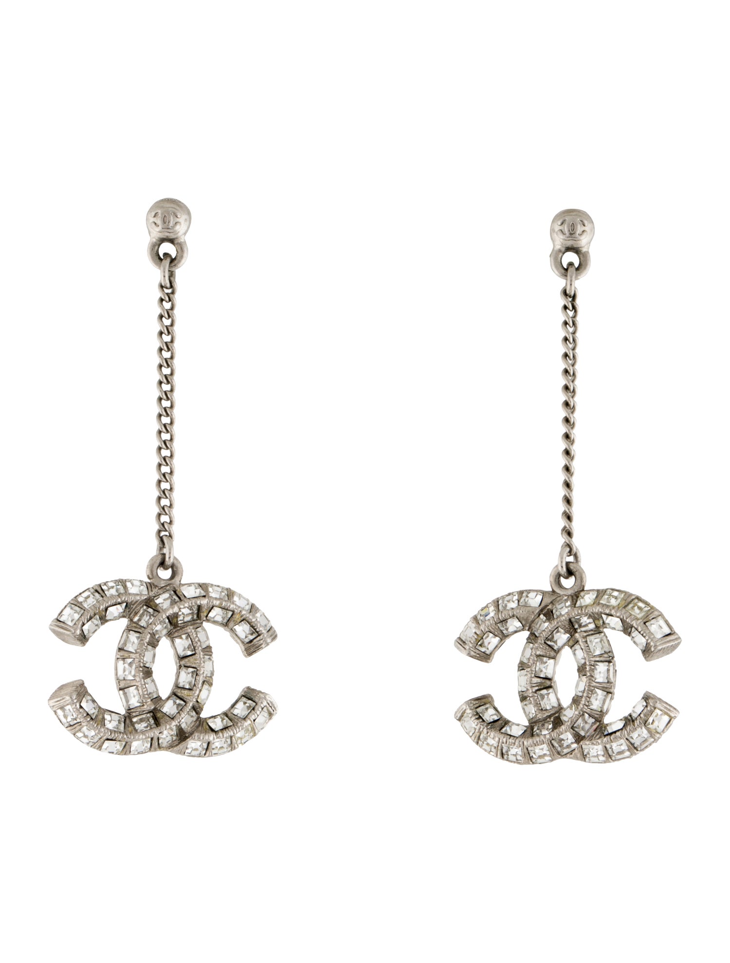 Chanel 2022 Strass CC Drop Earrings