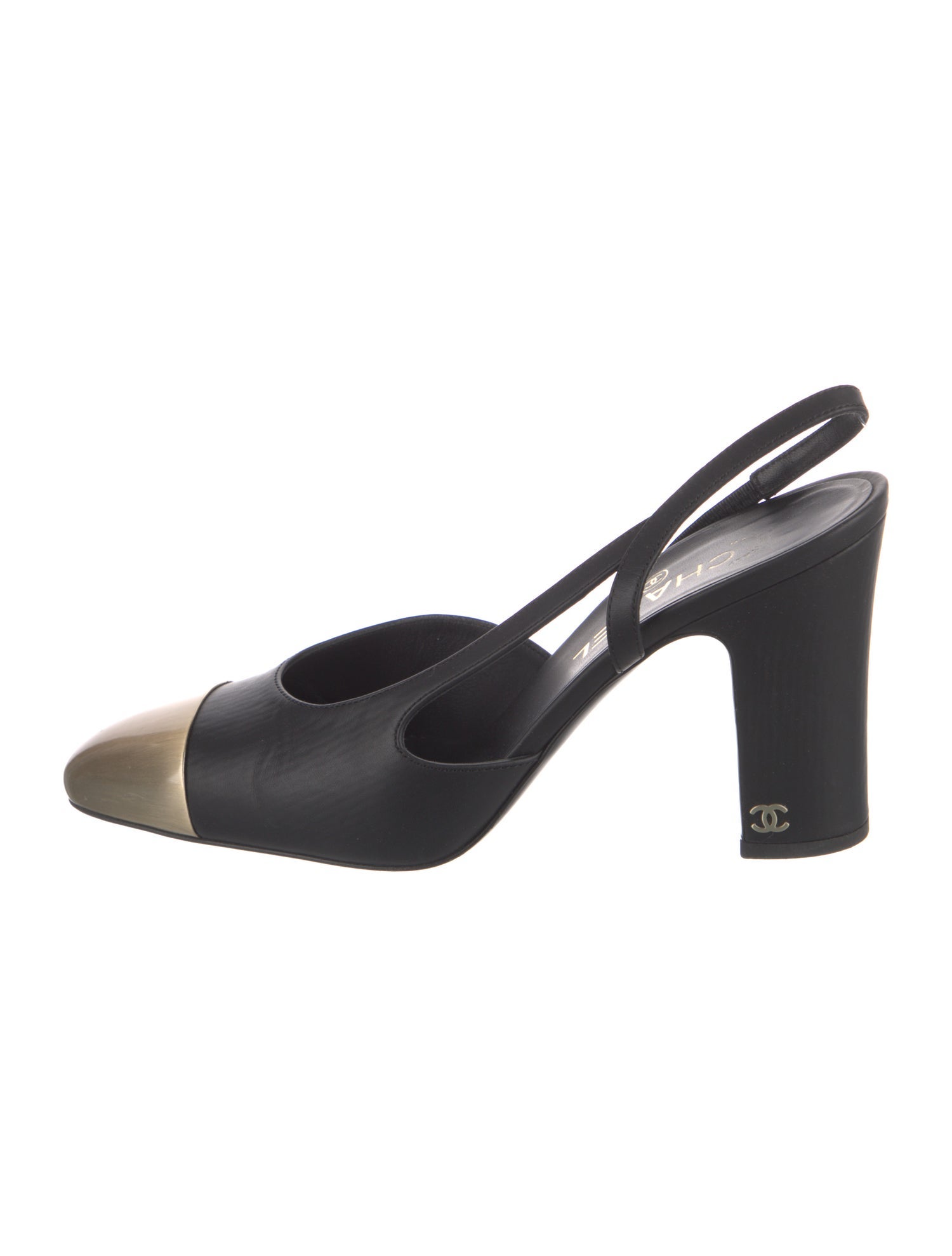 Chanel Interlocking CC Logo Leather Slingback Pumps