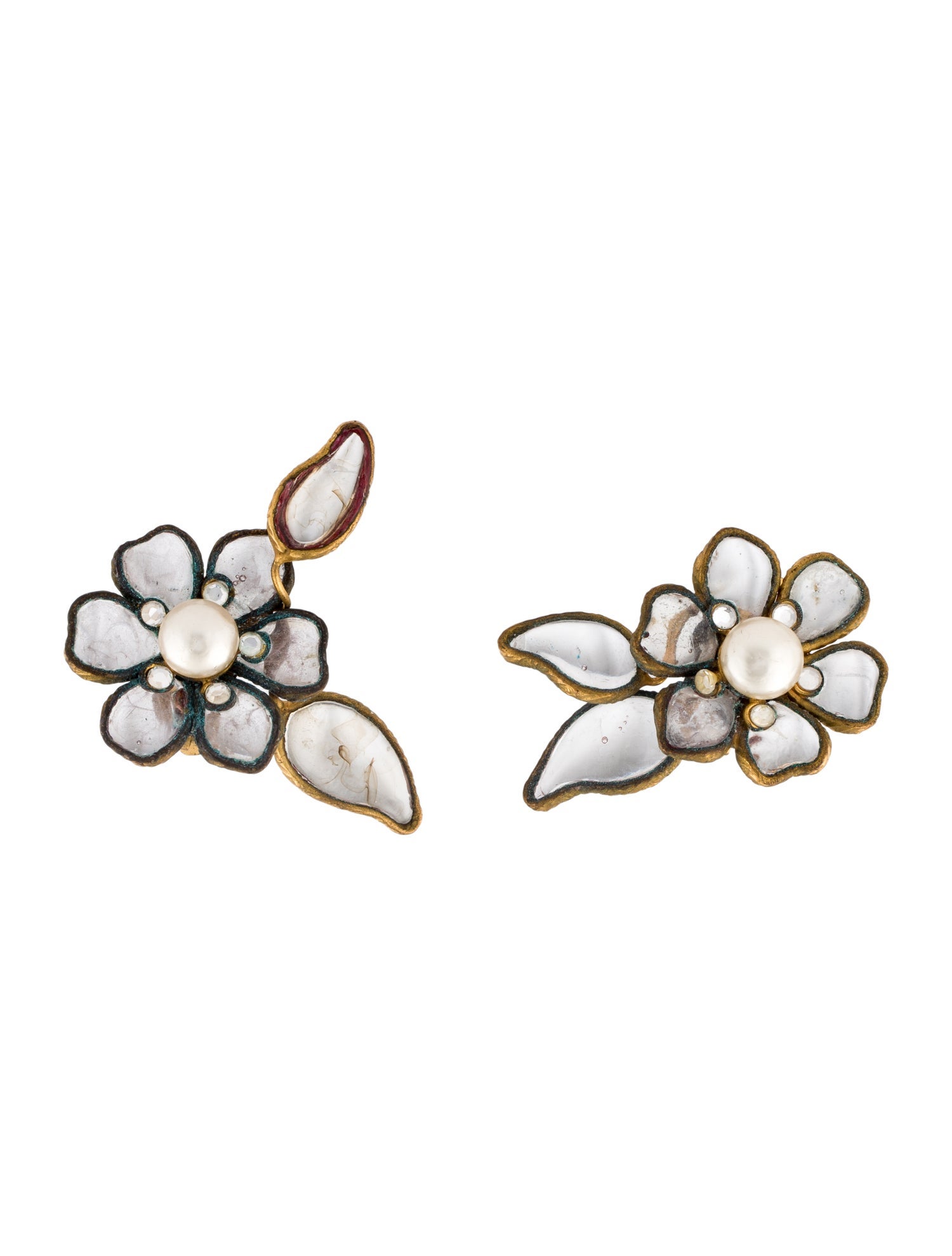 Chanel Vintage Faux Pearl & Gripoix Flower Drop Clip-On Earrings