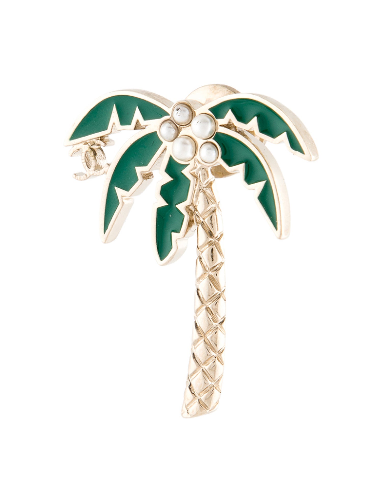 Chanel Resin & Faux Pearl Palm Tree Brooch