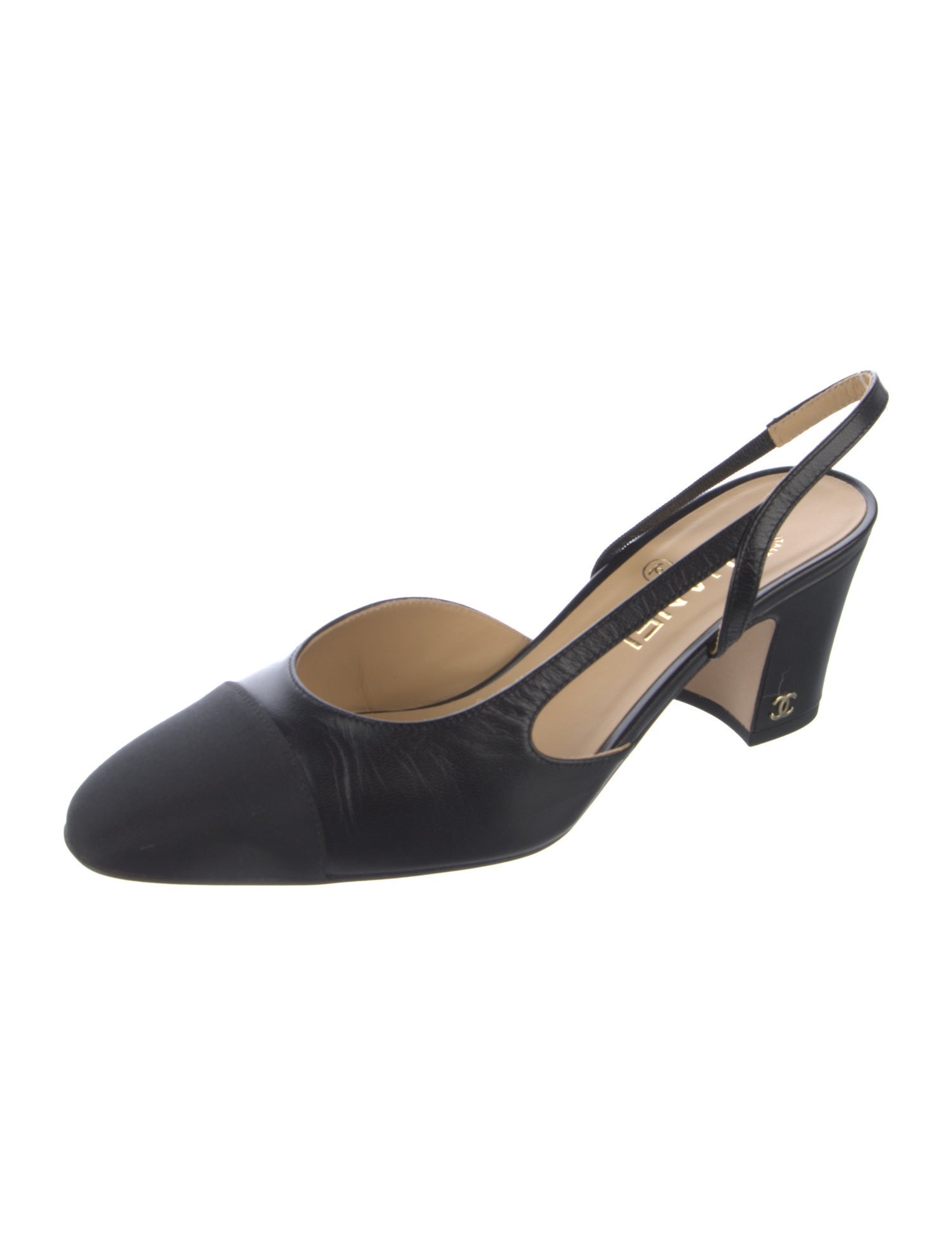 Chanel Interlocking CC Logo Leather Slingback Pumps