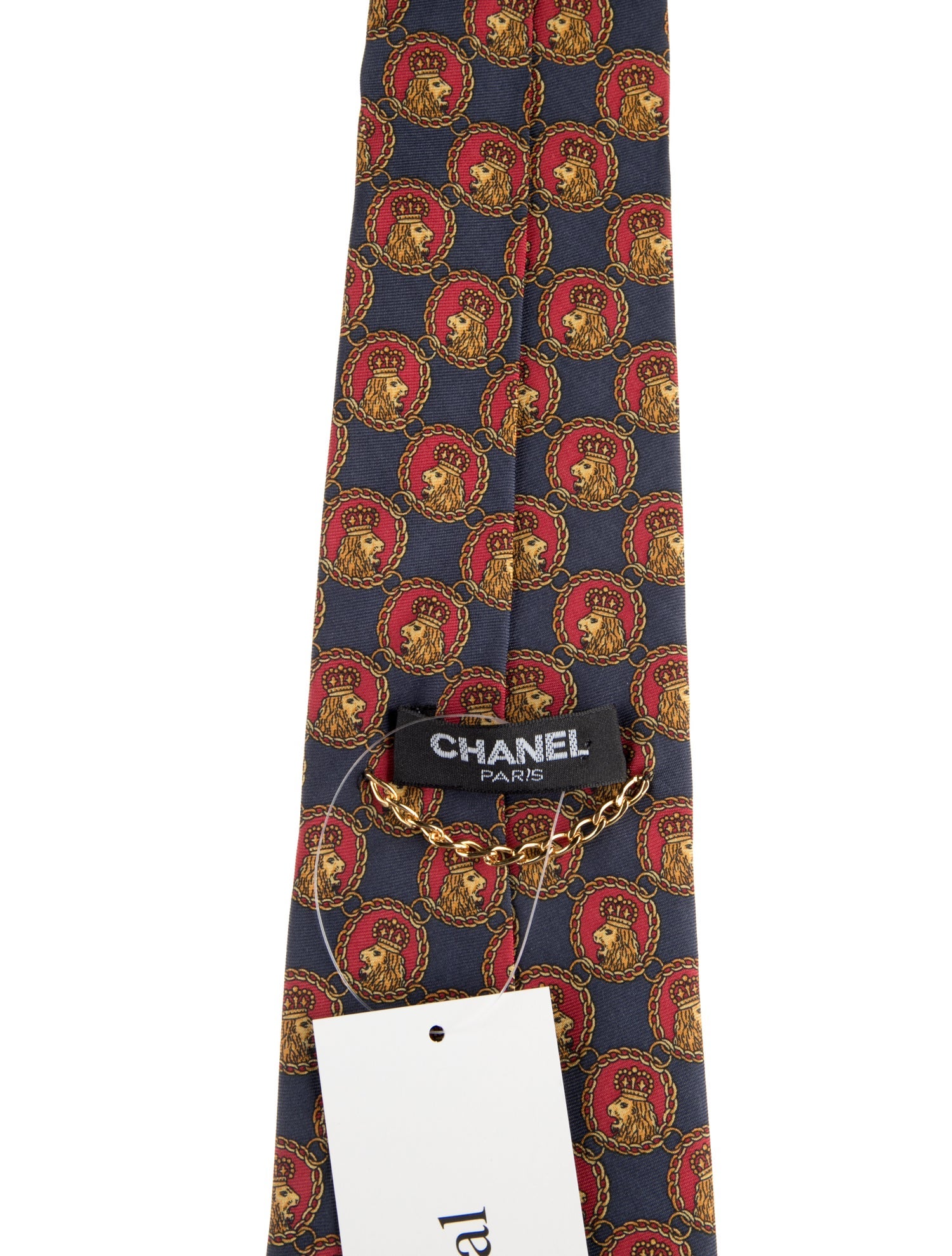 Chanel Vintage Lion Print Silk Tie