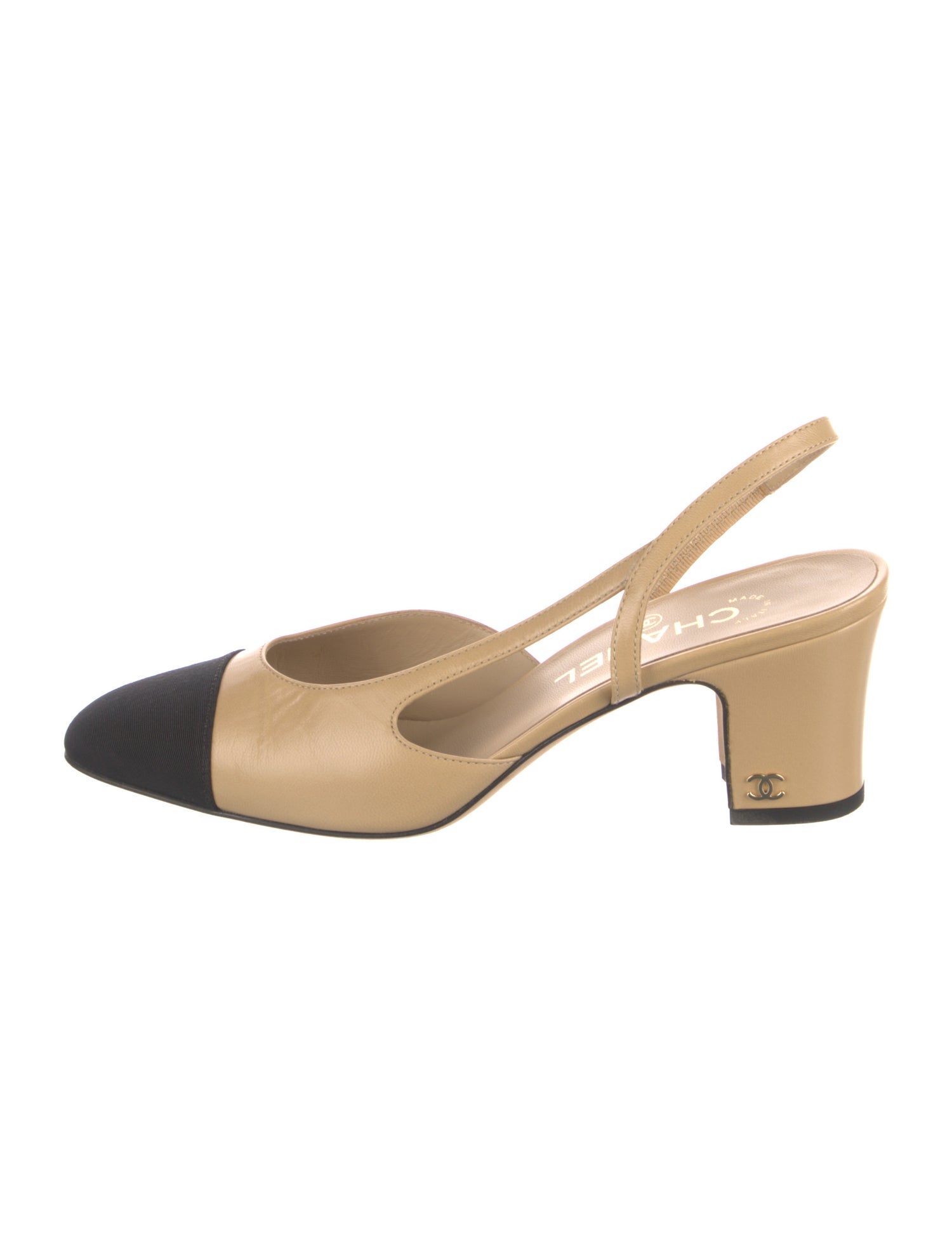 Chanel Interlocking CC Logo Leather Slingback Pumps