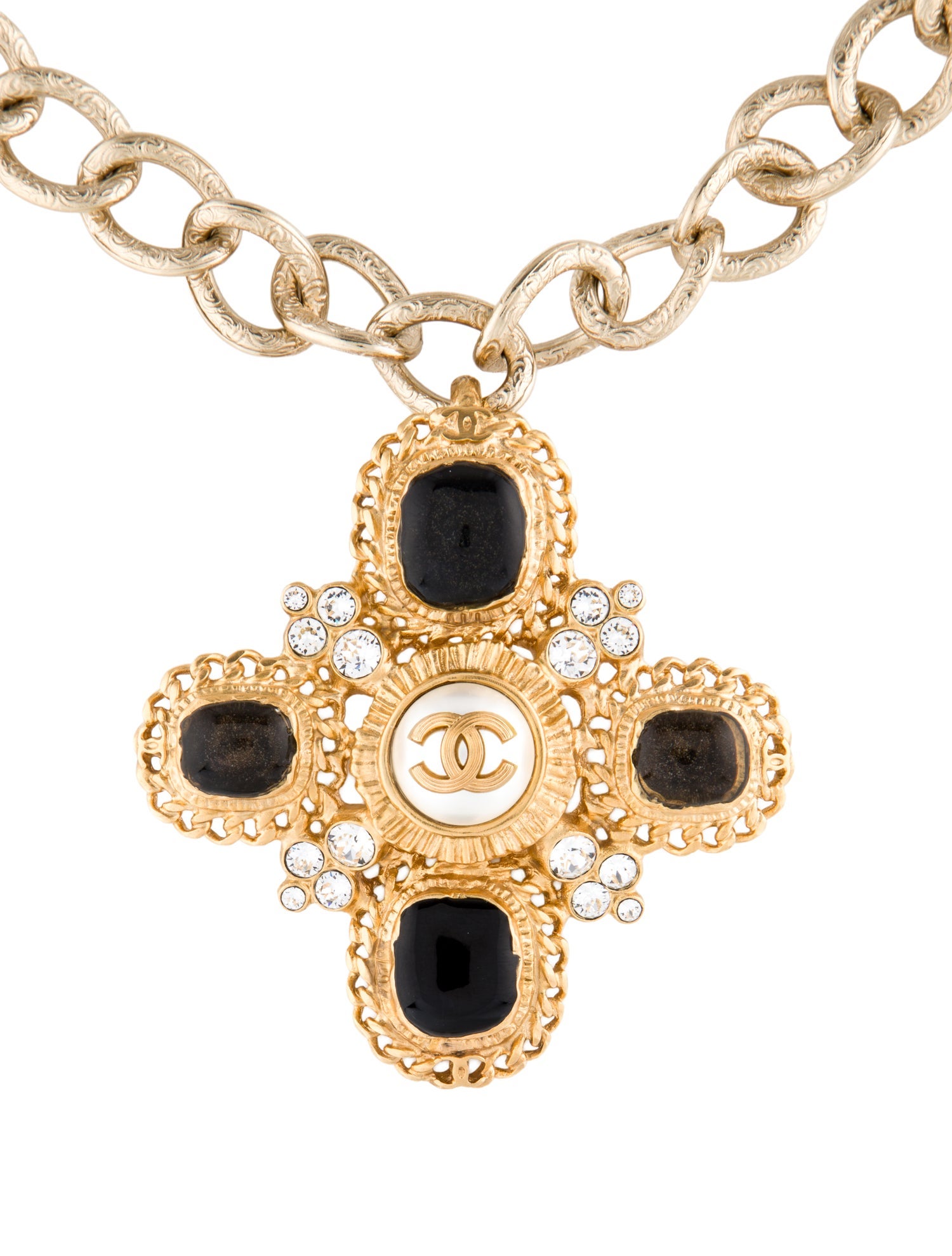 Chanel 2020 Faux Pearl & Resin Cross Pendant Necklace