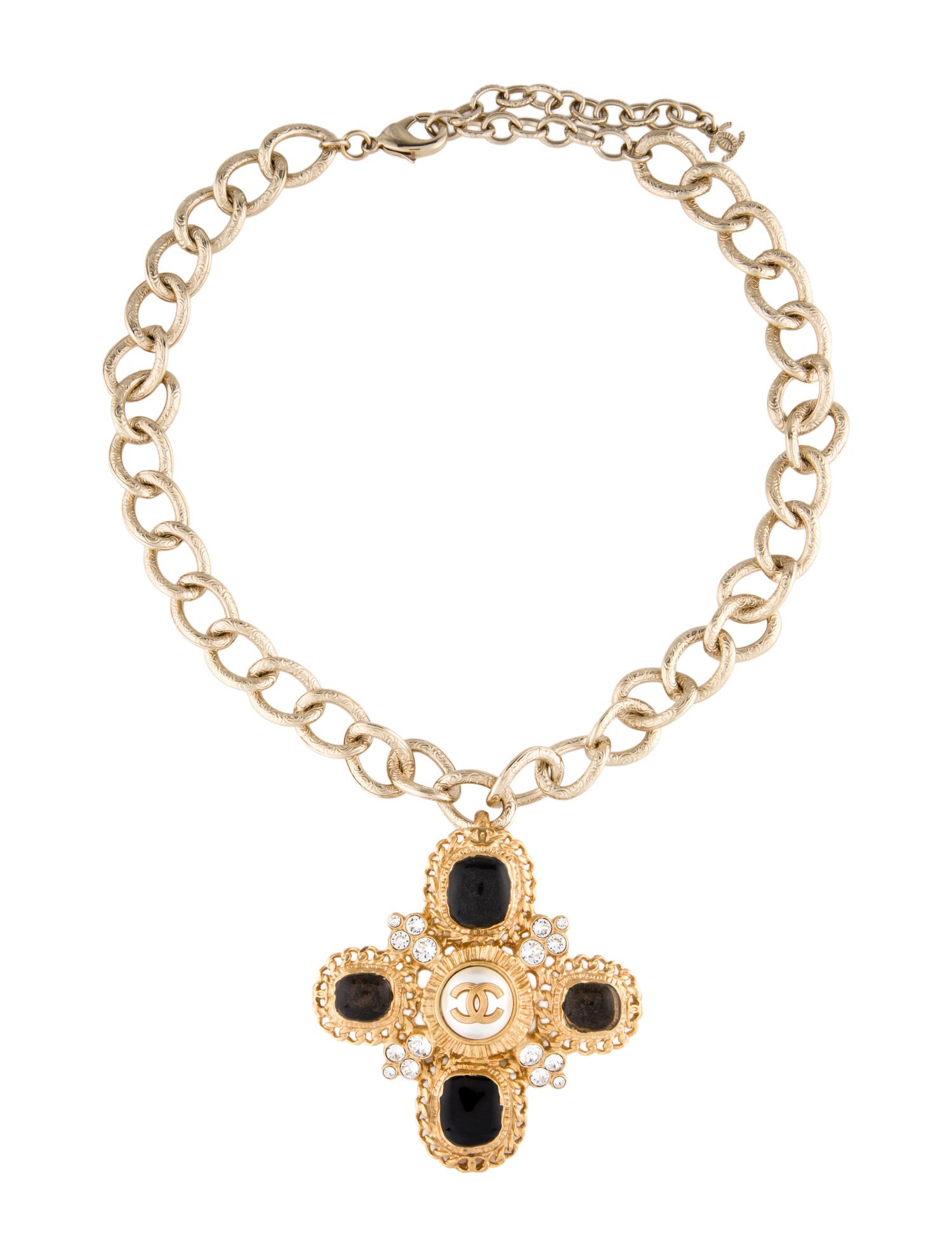 Chanel 2020 Faux Pearl & Resin Cross Pendant Necklace
