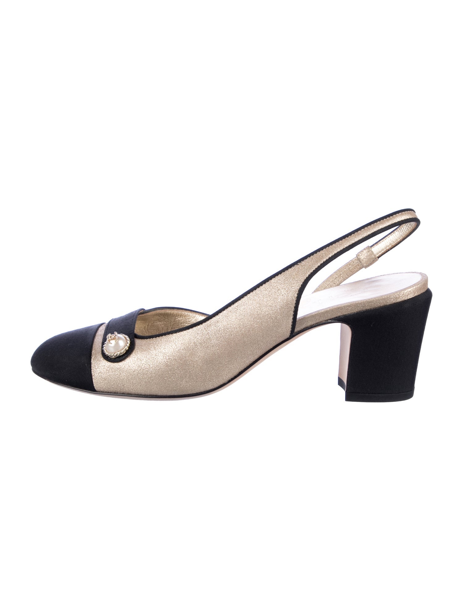 Chanel Interlocking CC Logo Leather Slingback Pumps