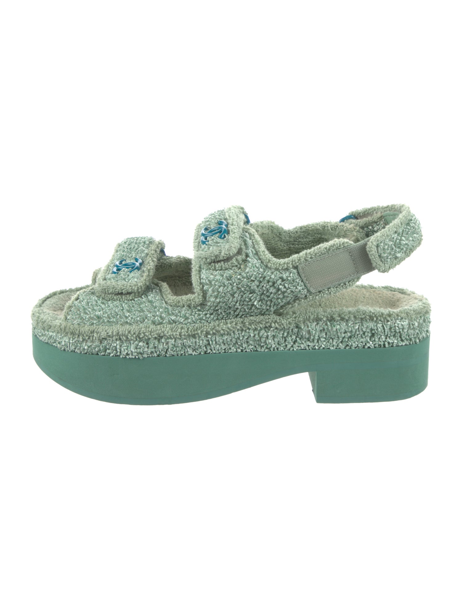 Chanel Interlocking CC Logo Terry Cloth Slingback Sandals