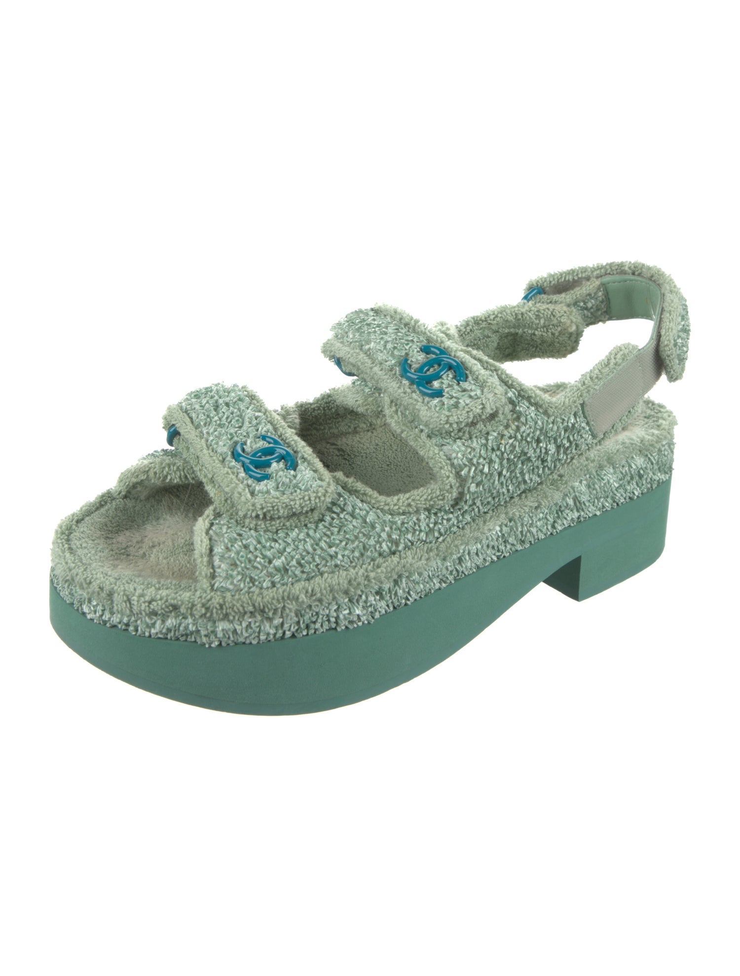 Chanel Interlocking CC Logo Terry Cloth Slingback Sandals