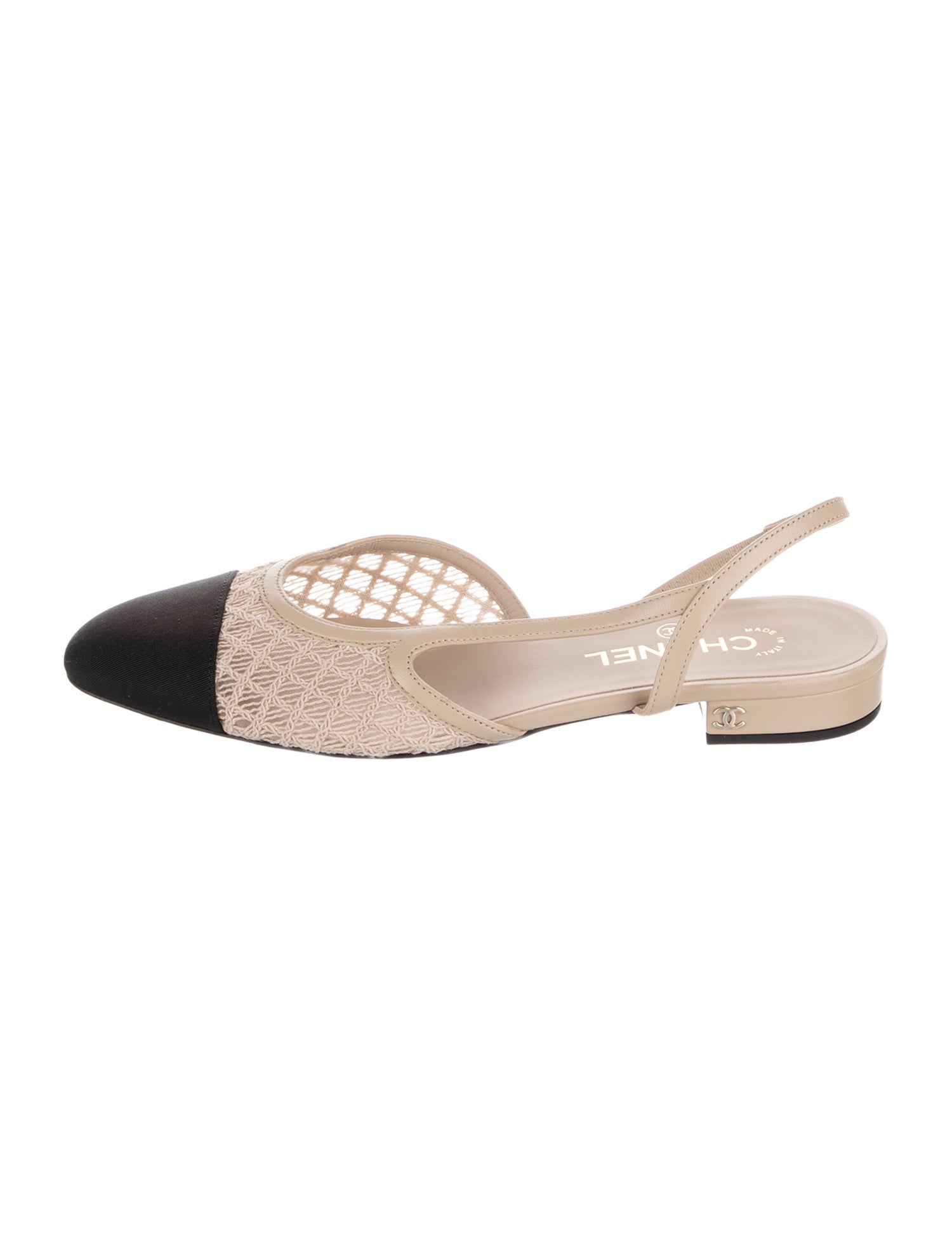 Chanel Interlocking CC Logo Grosgrain Trim Slingback Flats