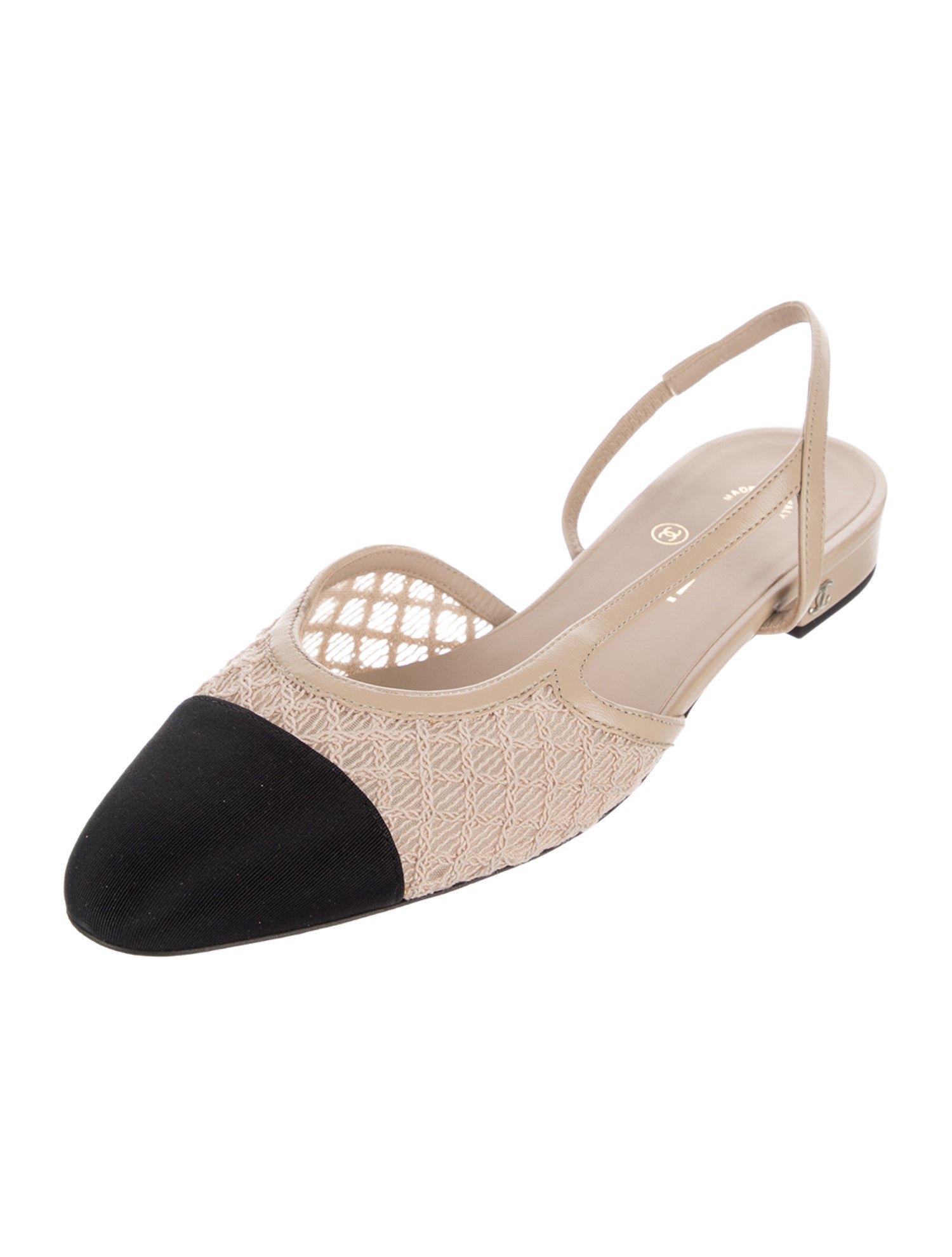 Chanel Interlocking CC Logo Grosgrain Trim Slingback Flats