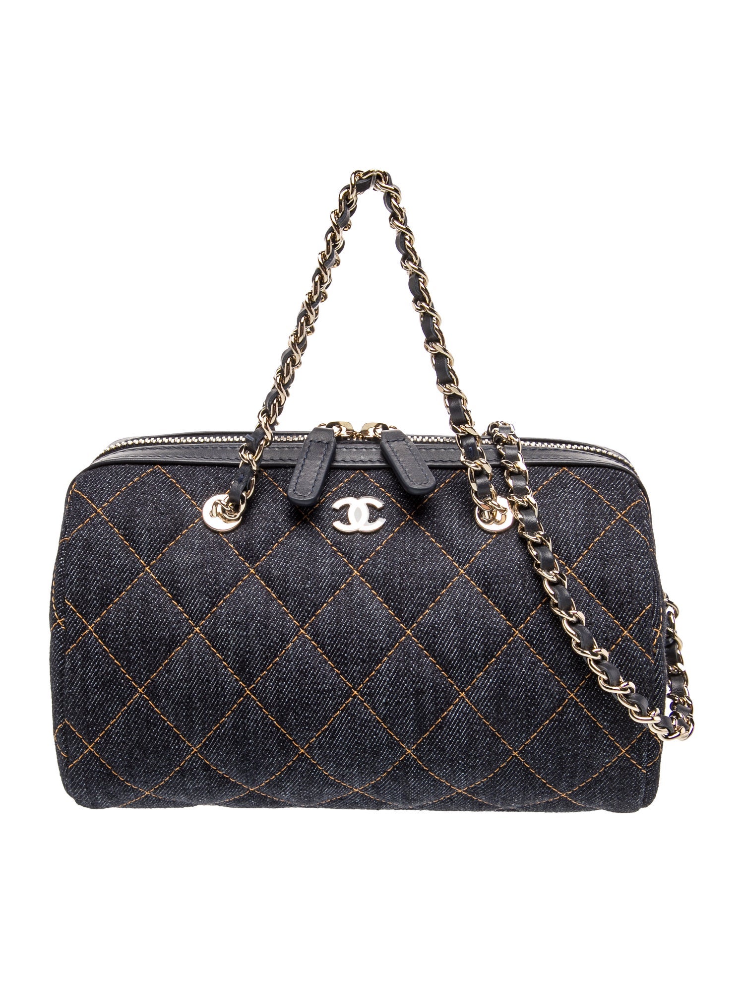Chanel 2026 Denim Quilted Barrel Clutch w/ Chain w/Tags