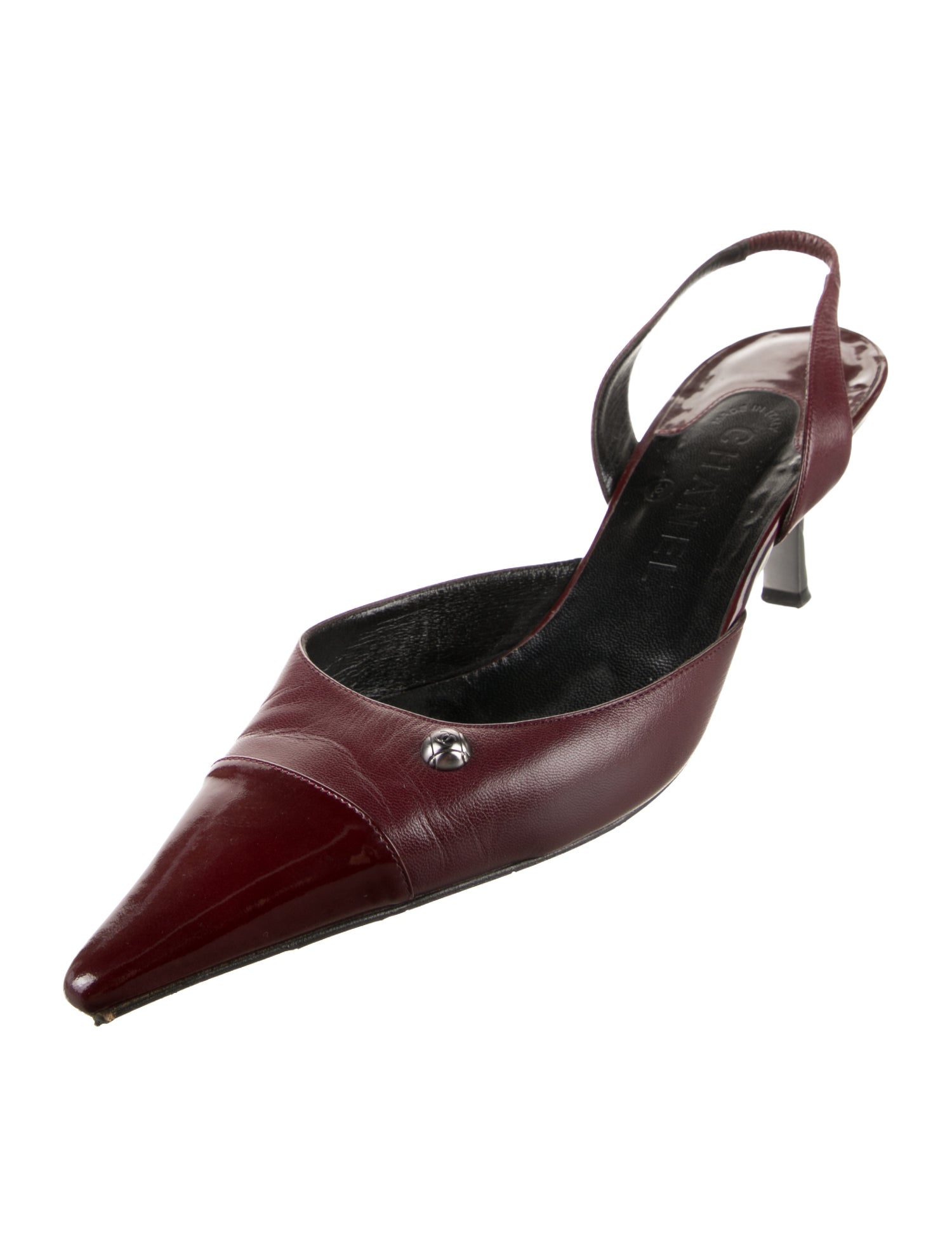 Chanel Interlocking CC Logo Leather Slingback Pumps