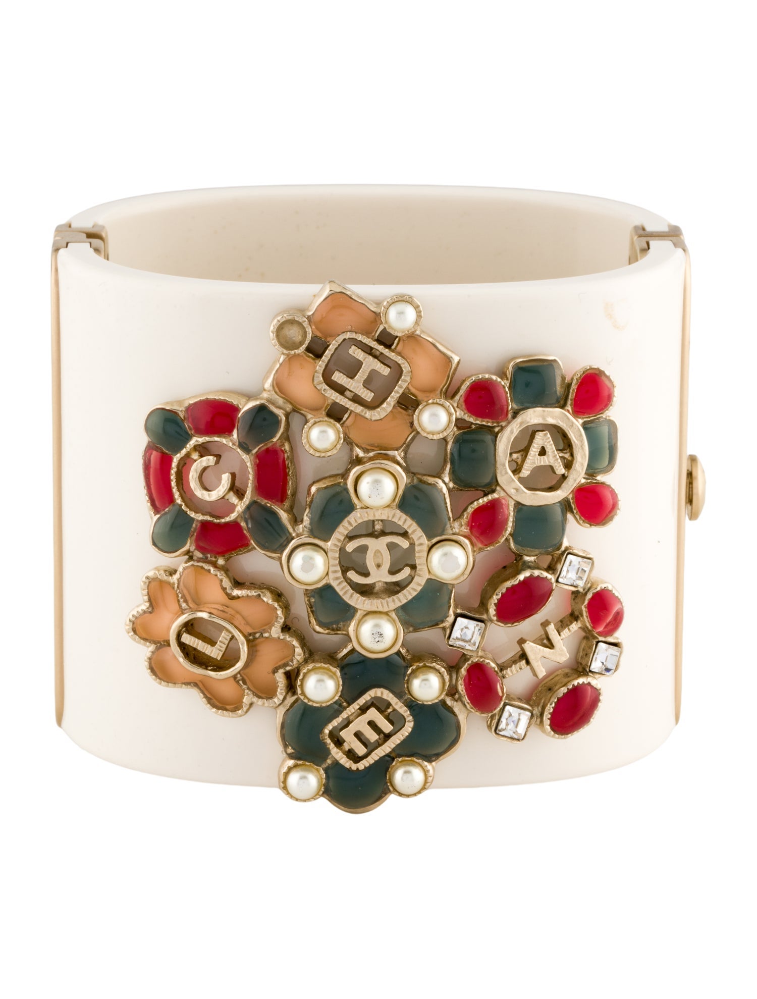 Chanel Resin & Faux Pearl Bangle Bracelet