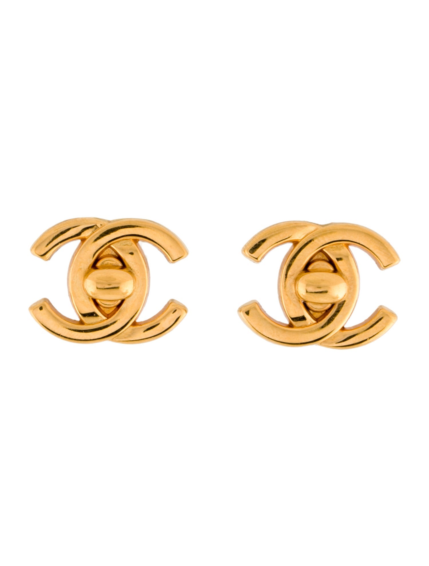 Chanel Vintage CC Logo Turnlock Clip-On Earrings