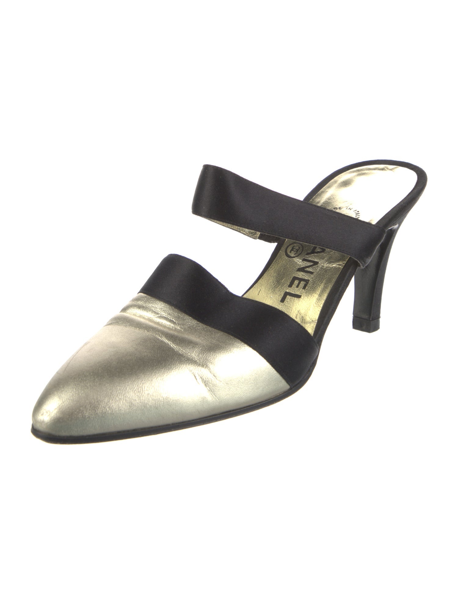 Chanel Interlocking CC Logo Satin Mules