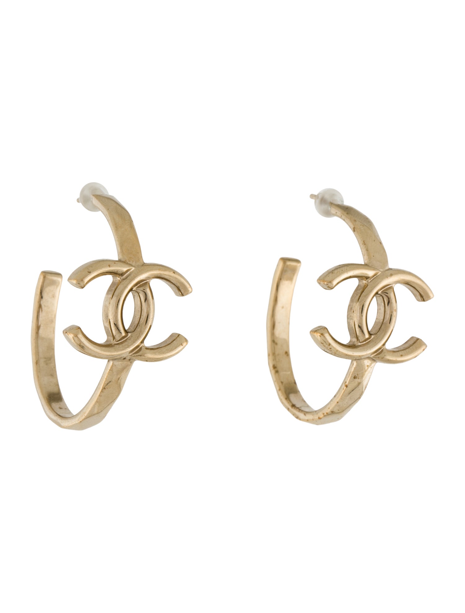 Chanel Textured CC Hoop Earrings