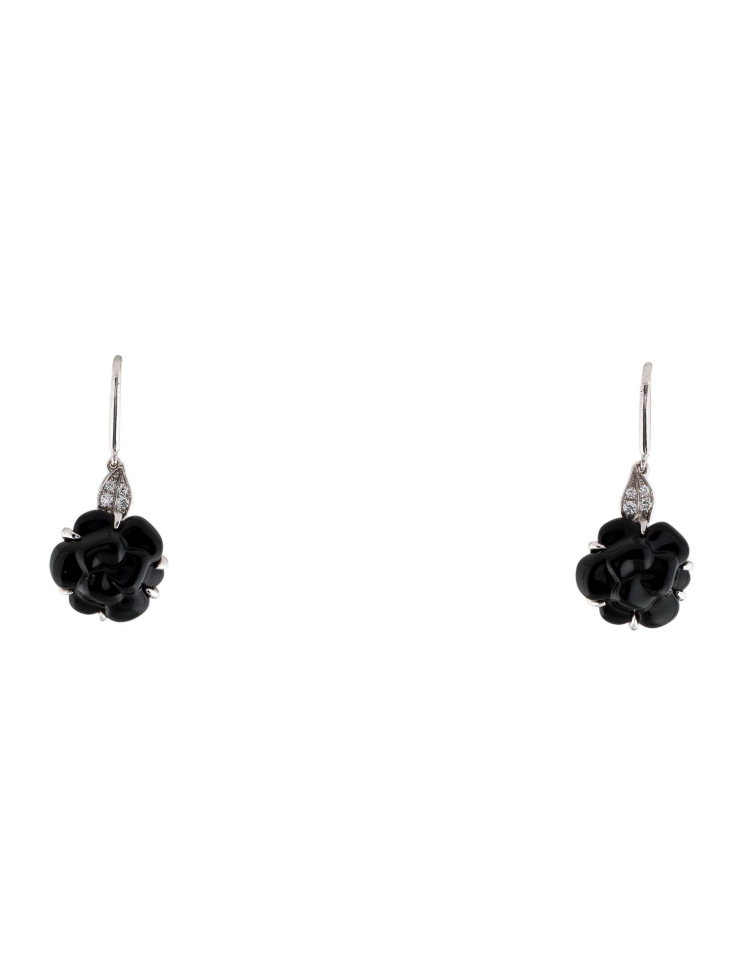 Chanel 18K Onyx & Diamond Camélia Sculpté Earrings