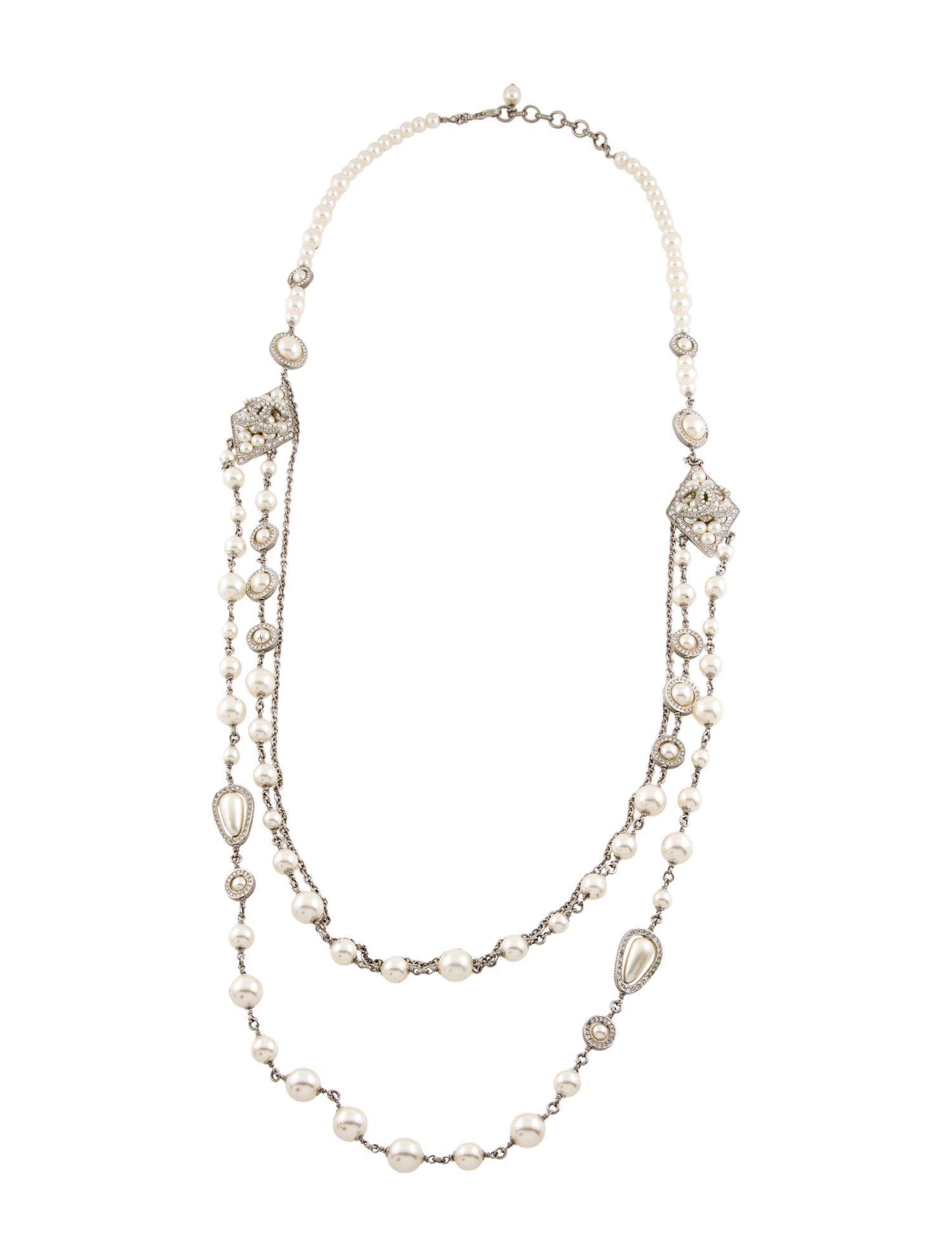 Chanel 2019 Faux Pearl & Strass CC Multistrand Necklace