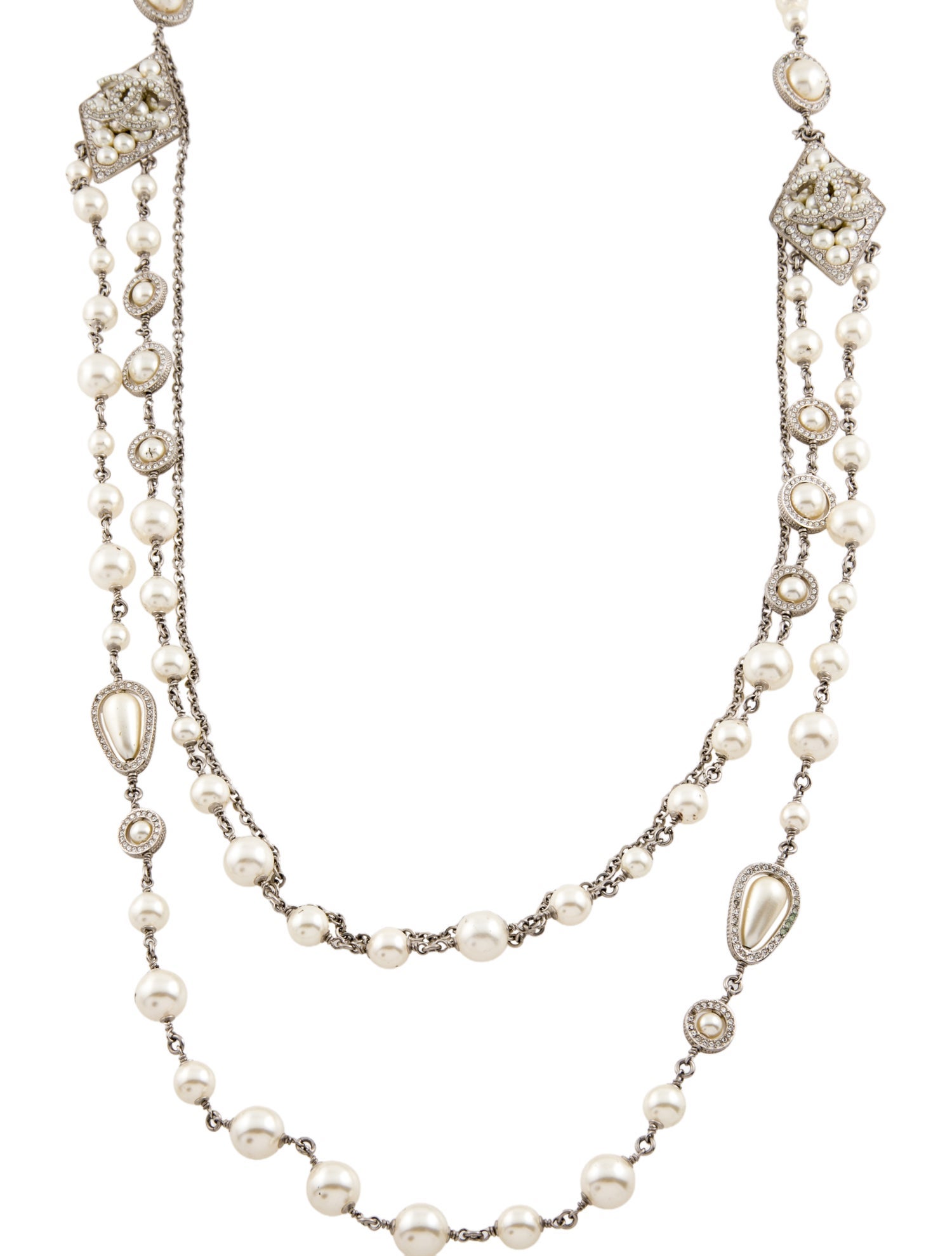 Chanel 2019 Faux Pearl & Strass CC Multistrand Necklace