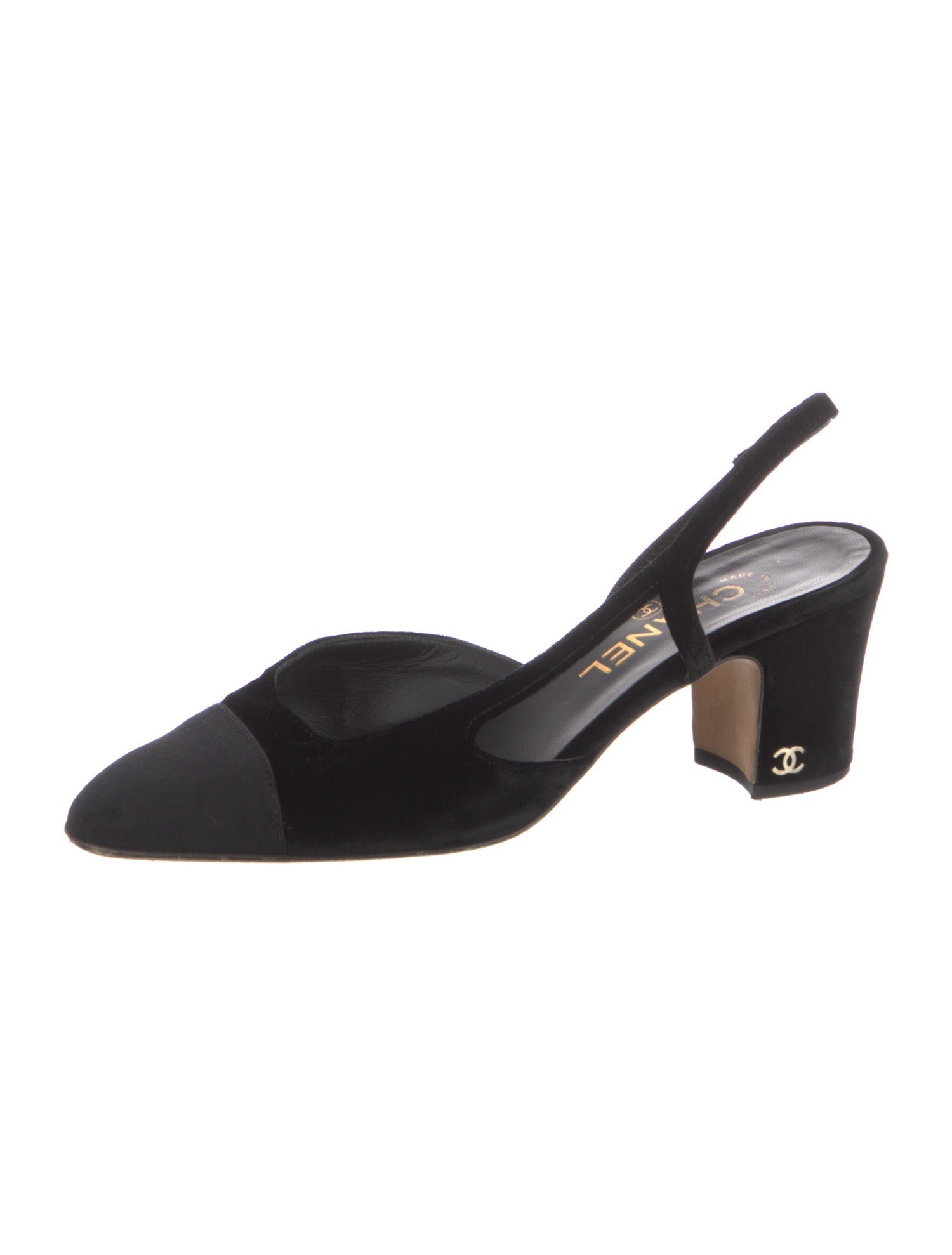 Chanel Interlocking CC Logo Velvet Slingback Pumps