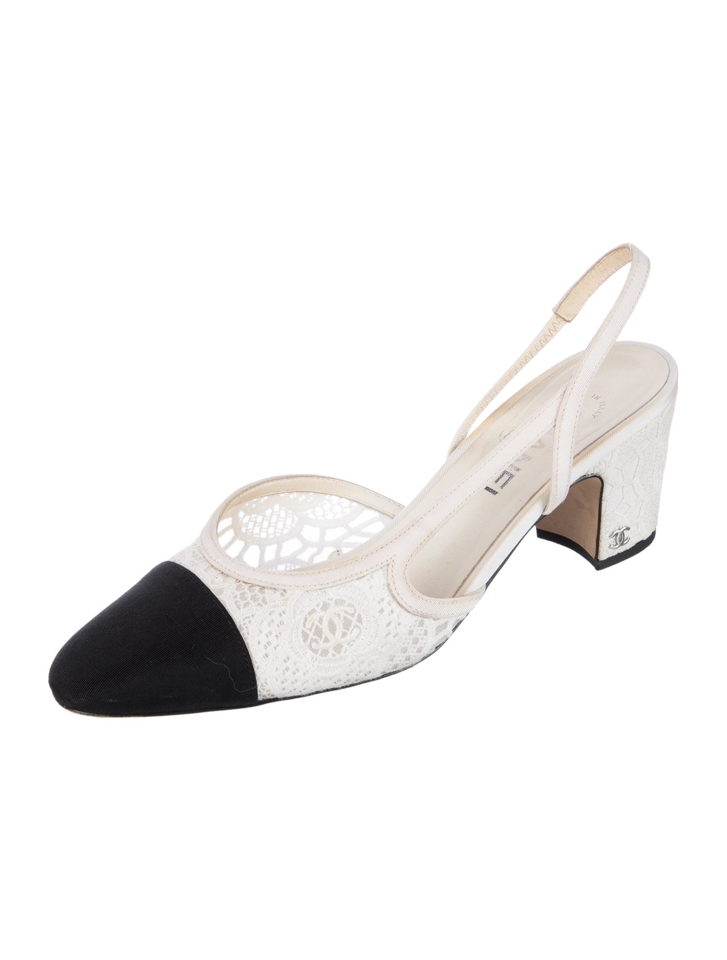 Chanel Interlocking CC Logo Lace Slingback Pumps