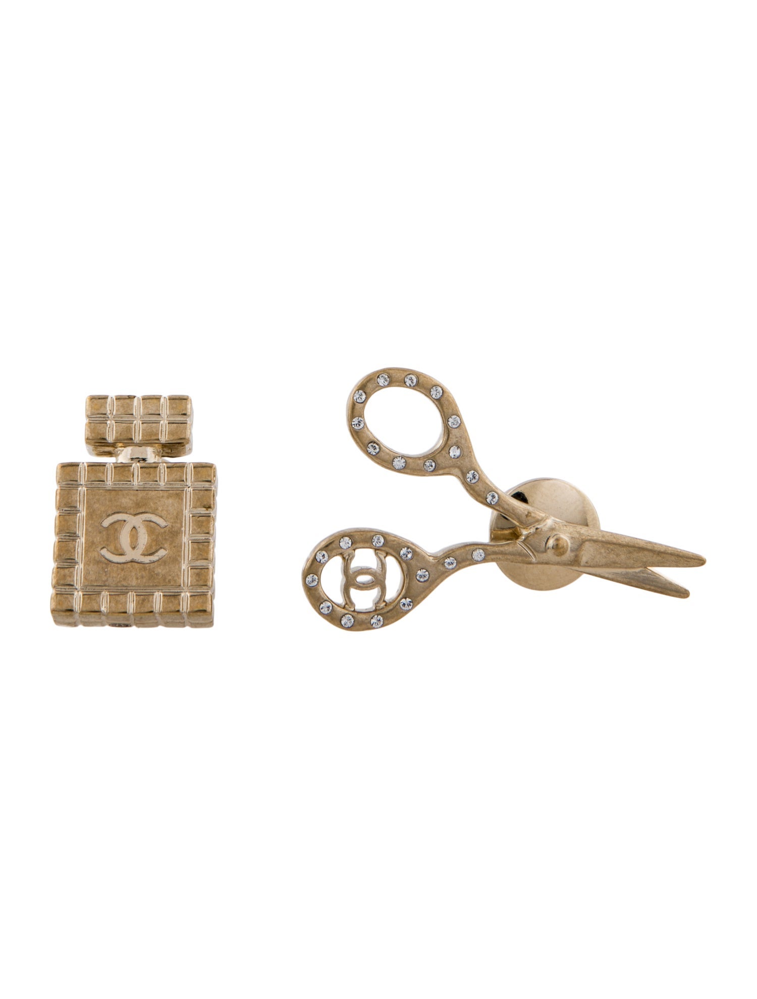 Chanel Strass Scissors & Perfume Brooch Set