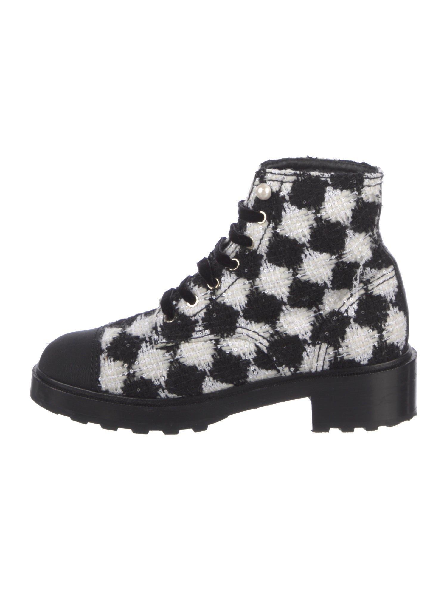 Chanel Interlocking CC Logo Tweed Boots
