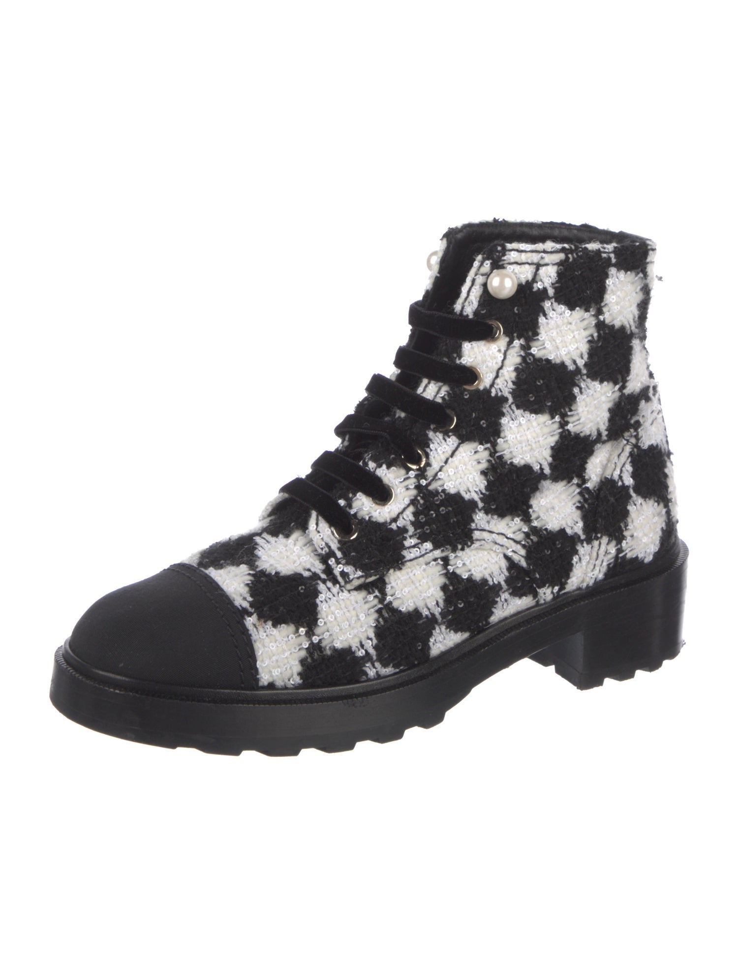 Chanel Interlocking CC Logo Tweed Boots