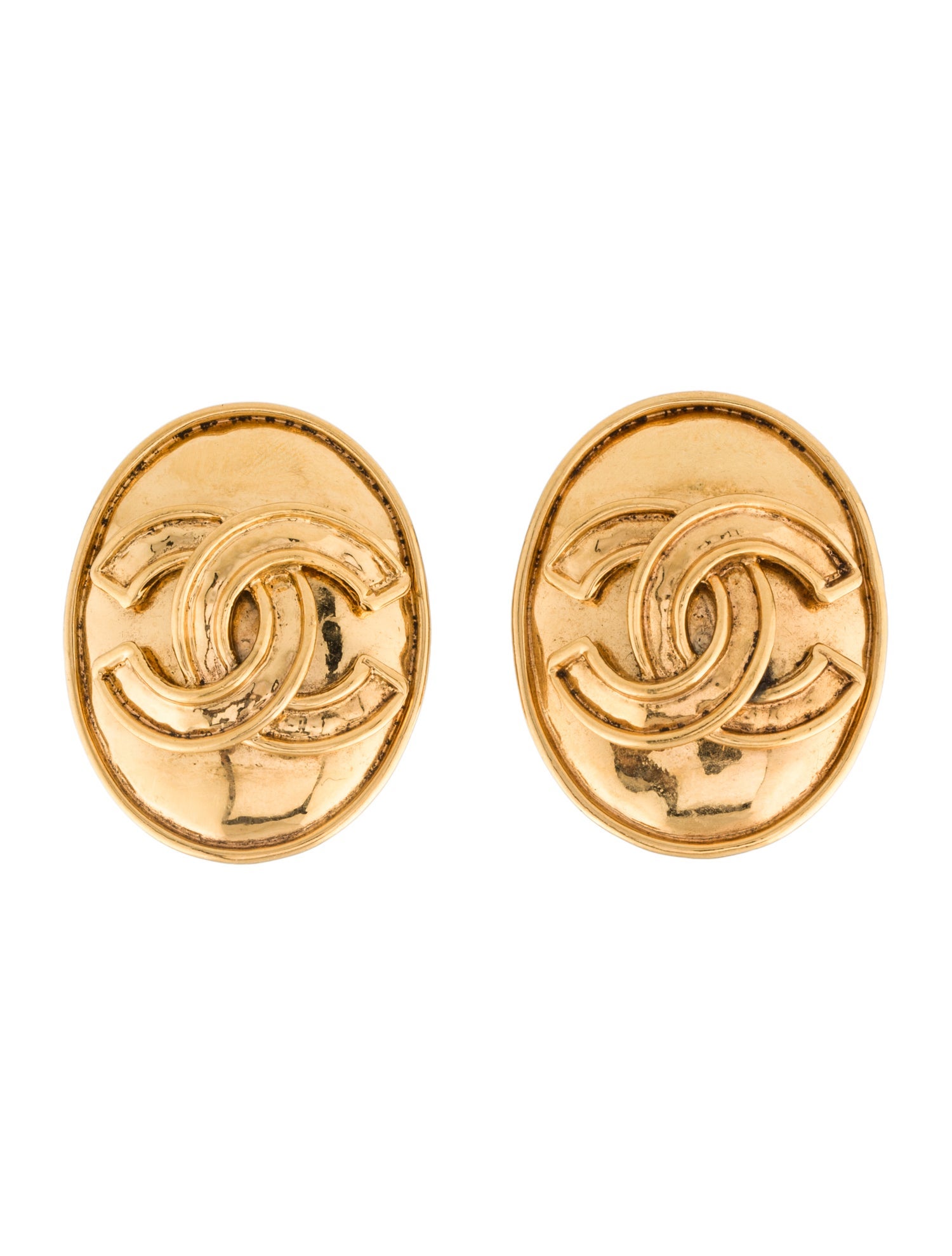 Chanel Vintage Oval CC Clip-On Earrings