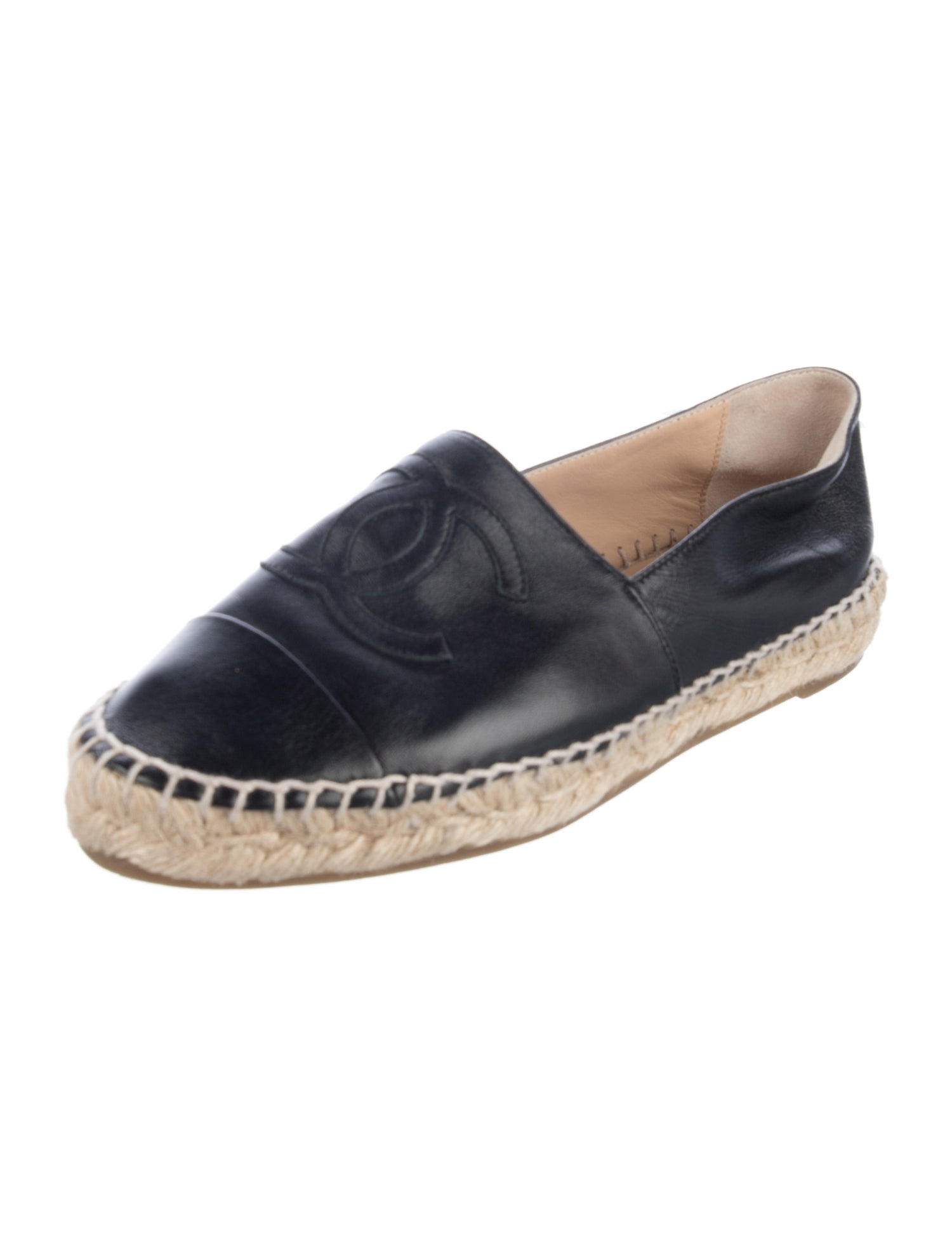 Chanel Interlocking CC Logo Leather Espadrilles