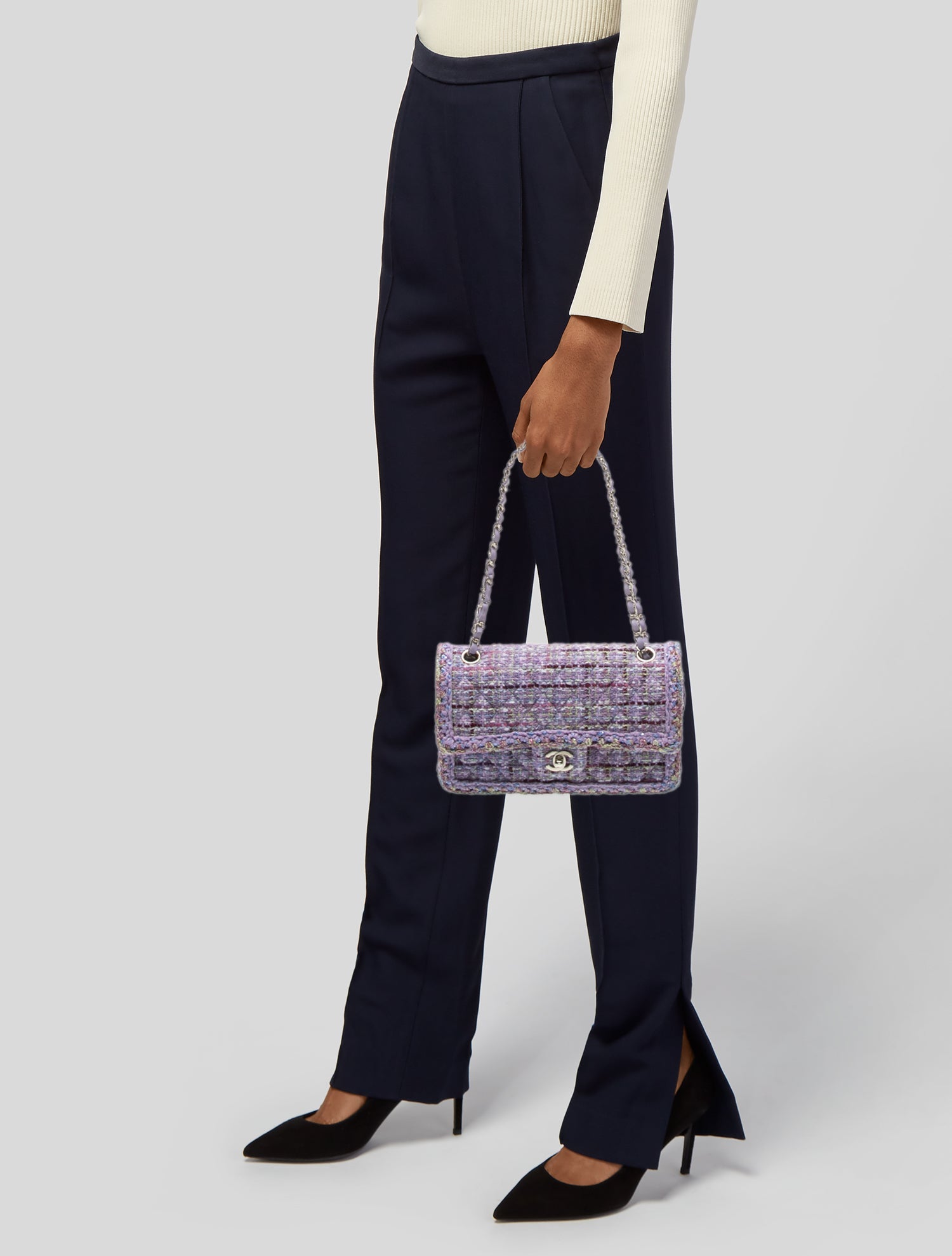 Chanel 2026 Classic Medium Tweed Double Flap Bag - Purple Shoulder