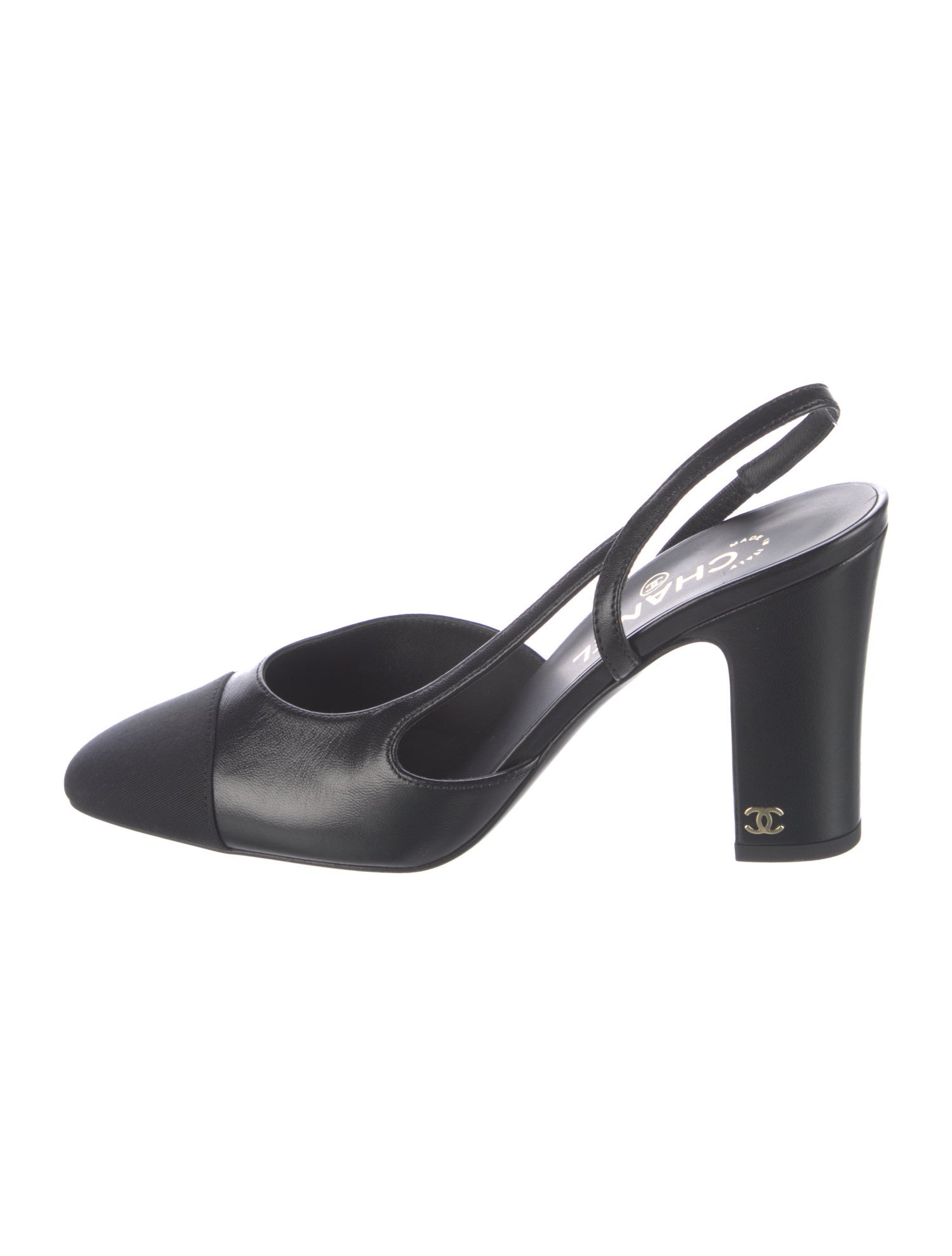 Chanel Interlocking CC Logo Leather Slingback Pumps