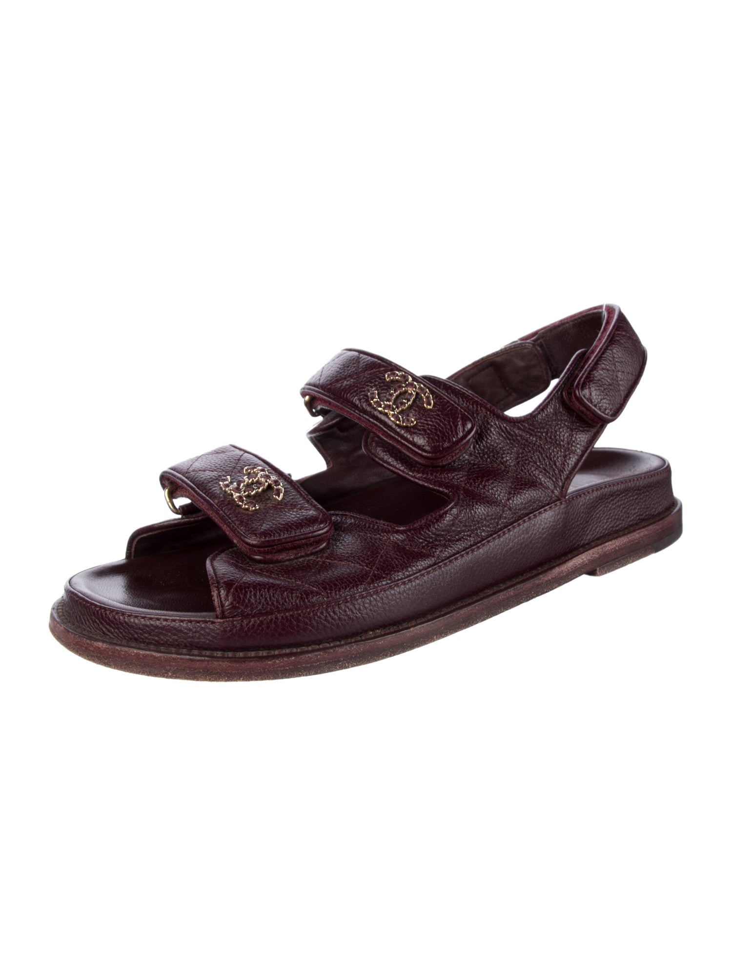 Chanel Interlocking CC Logo Leather Slingback Sandals