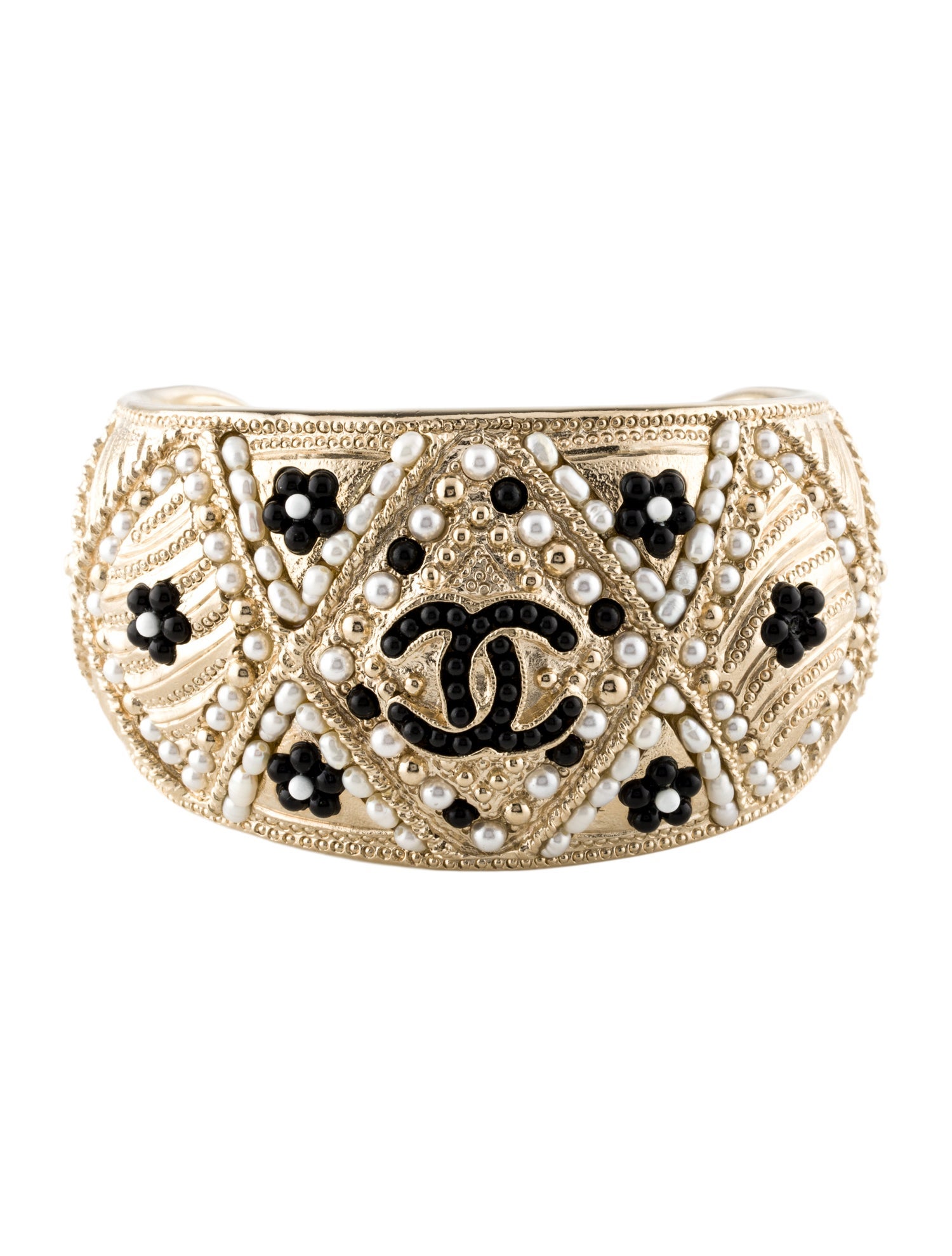 Chanel Pearl,Faux Pearl & Resin CC Cuff Bracelet