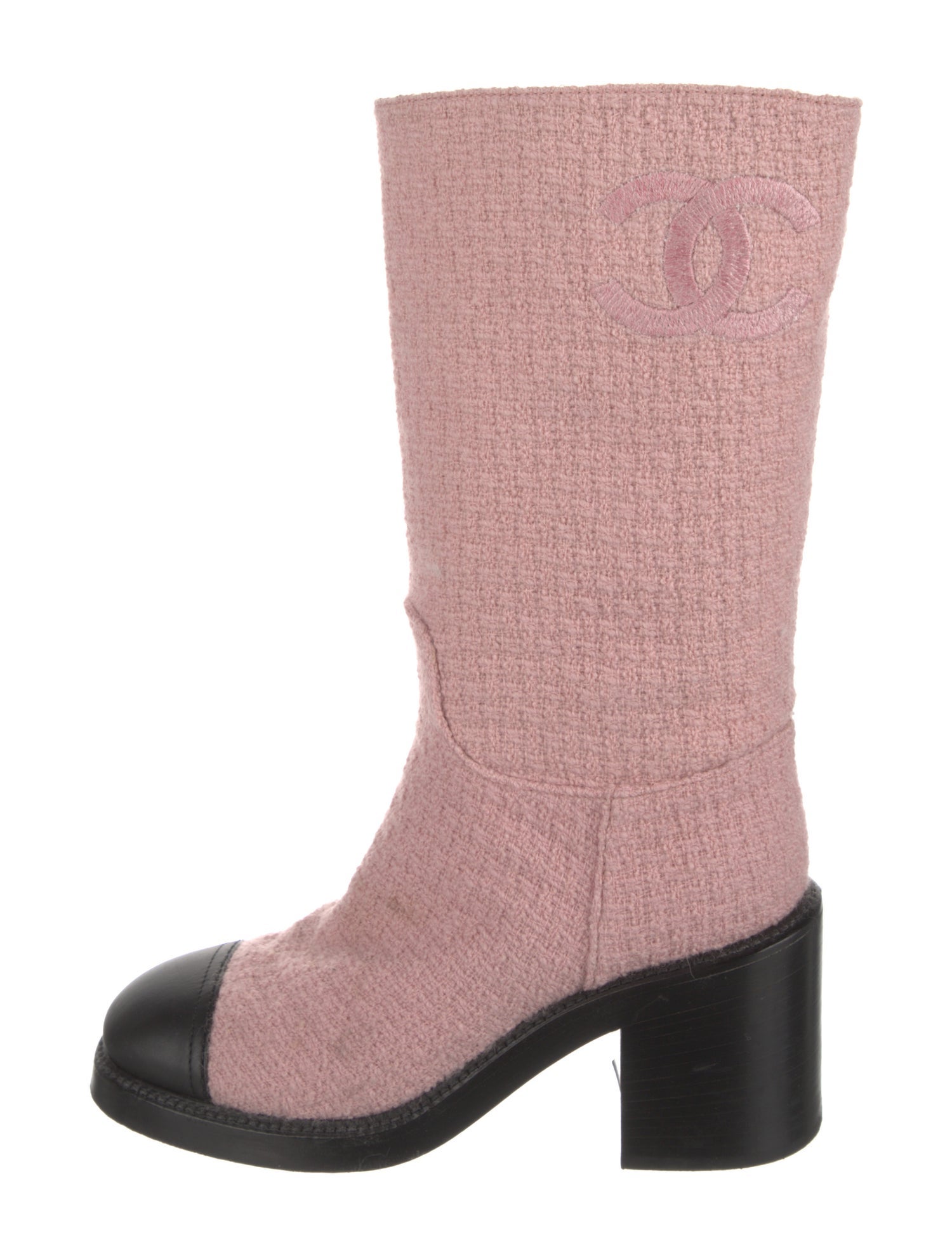 Chanel Interlocking CC Logo Tweed Boots