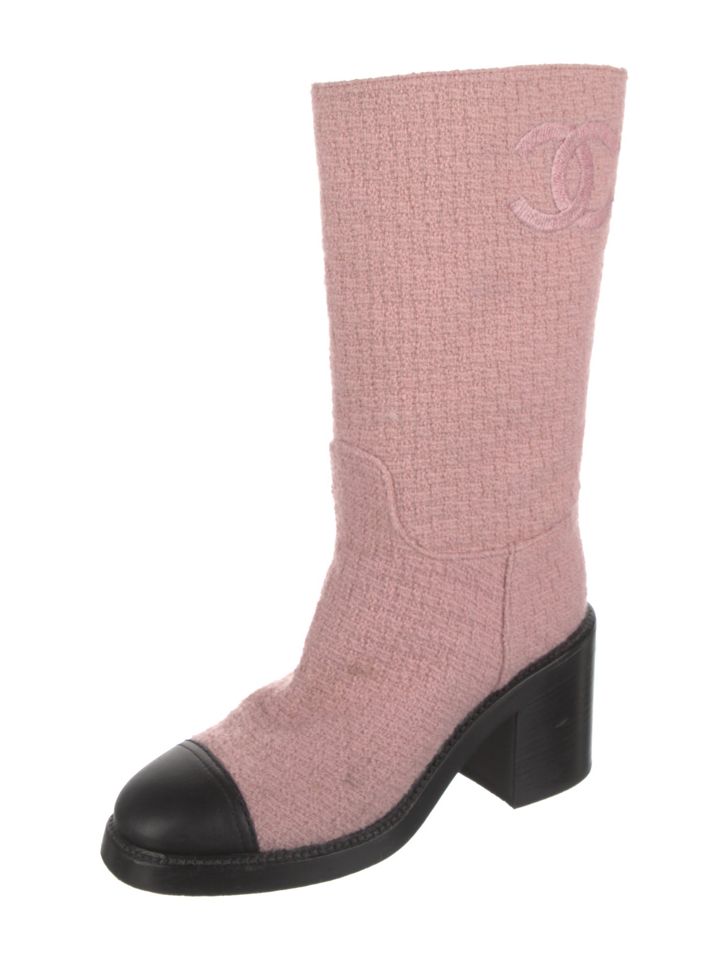 Chanel Interlocking CC Logo Tweed Boots
