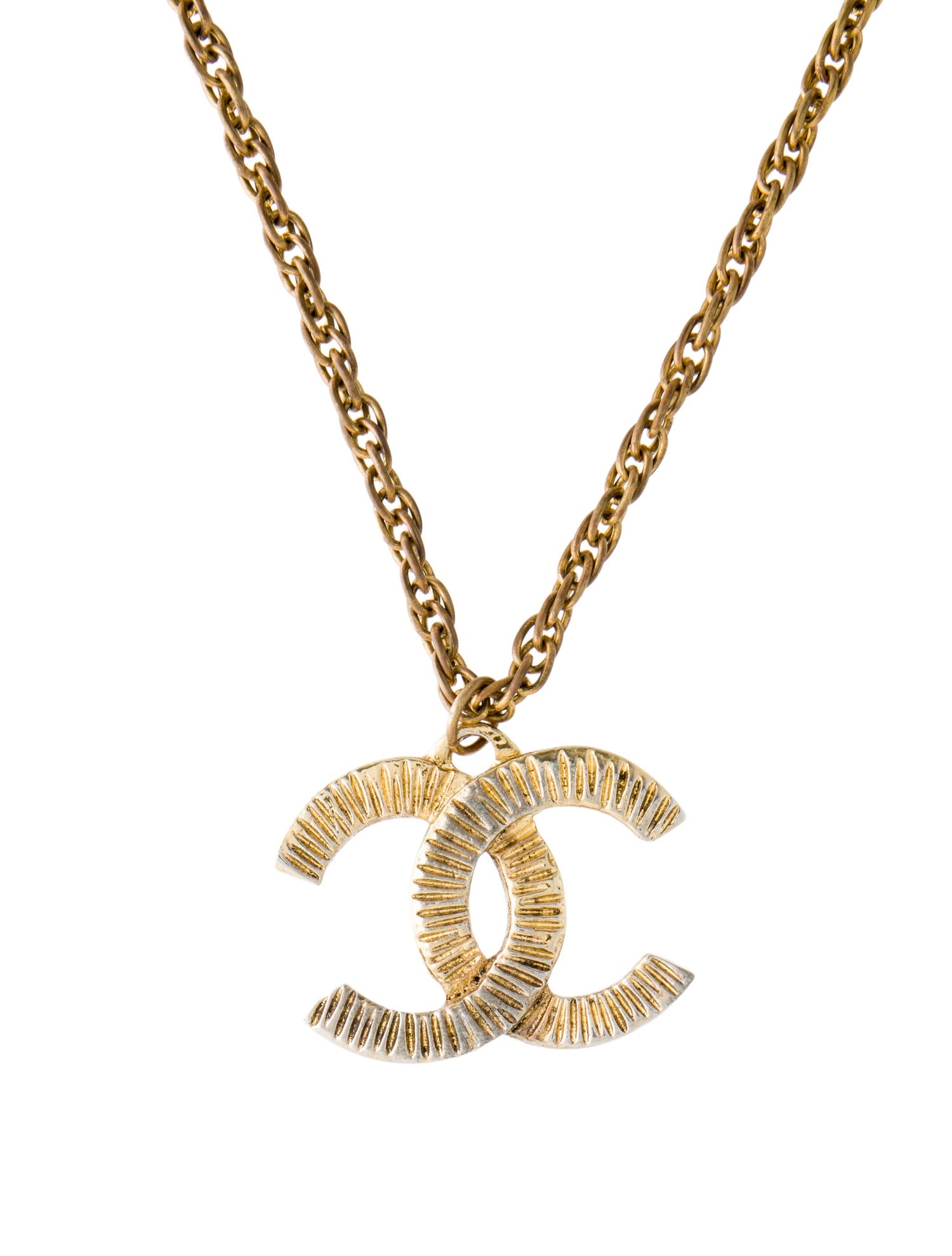 Chanel Vintage Textured CC Pendant Necklace
