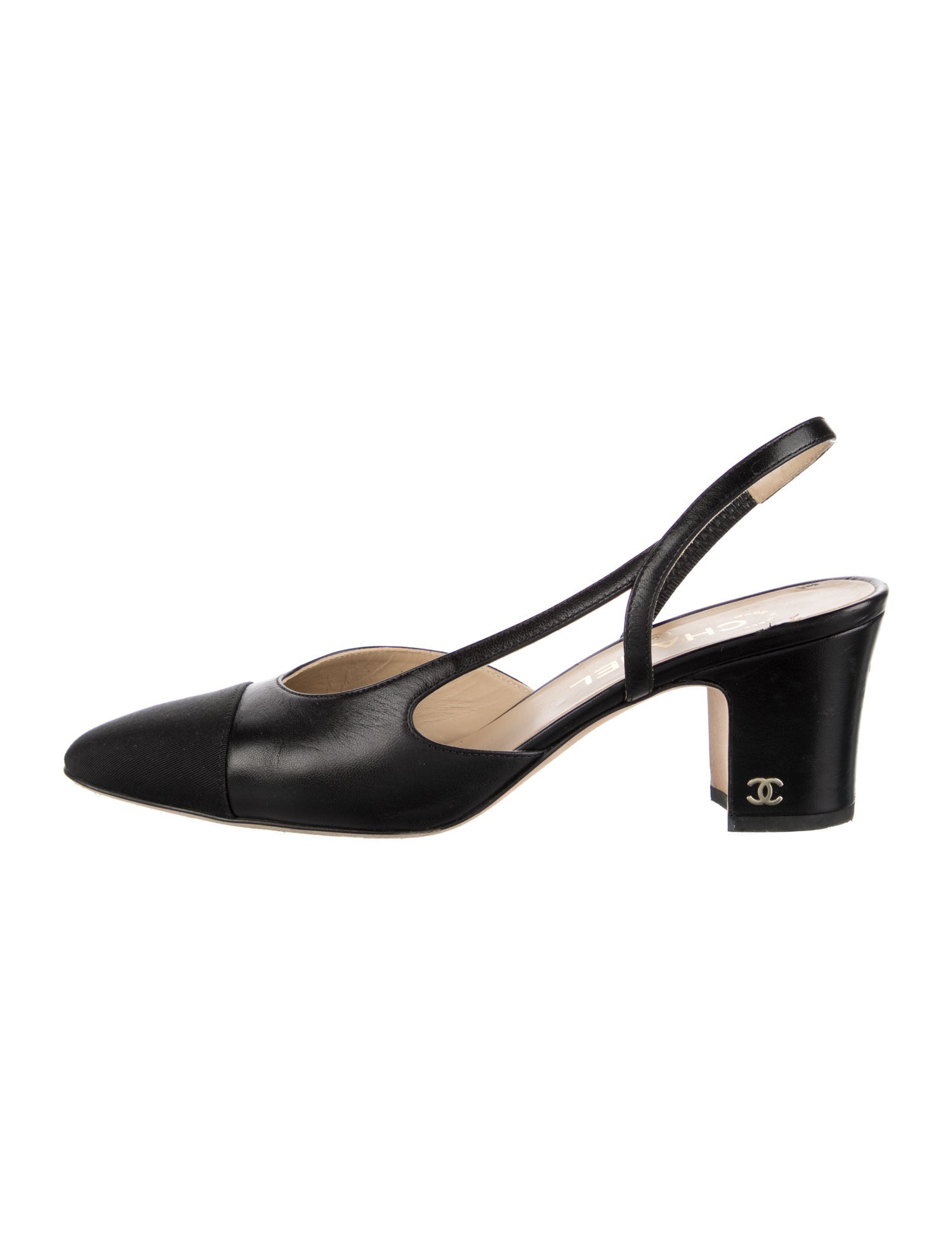 Chanel Interlocking CC Logo Leather Slingback Pumps